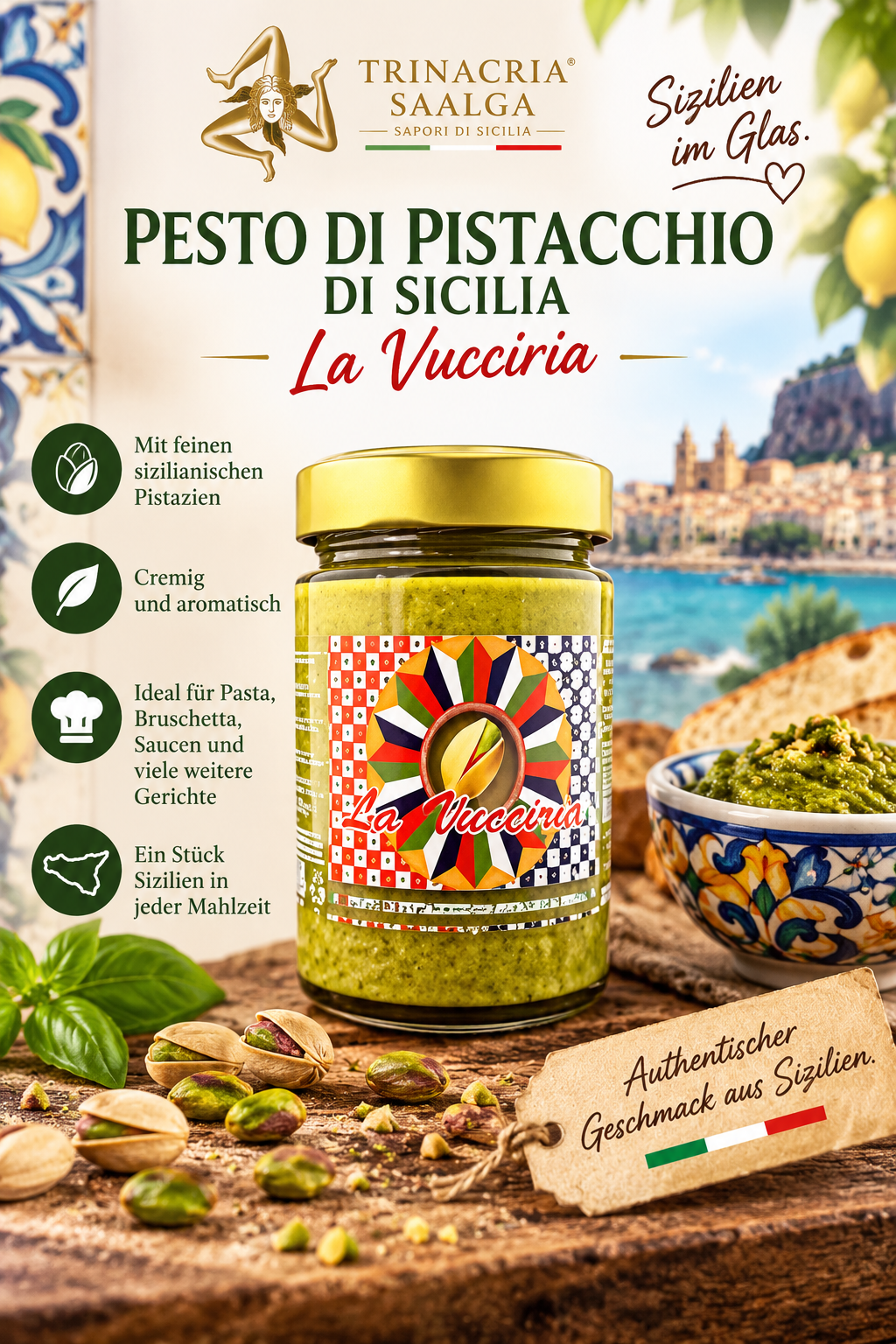 Pesto, Pistazien, Glas, Italienisch, Pasta-Sauce