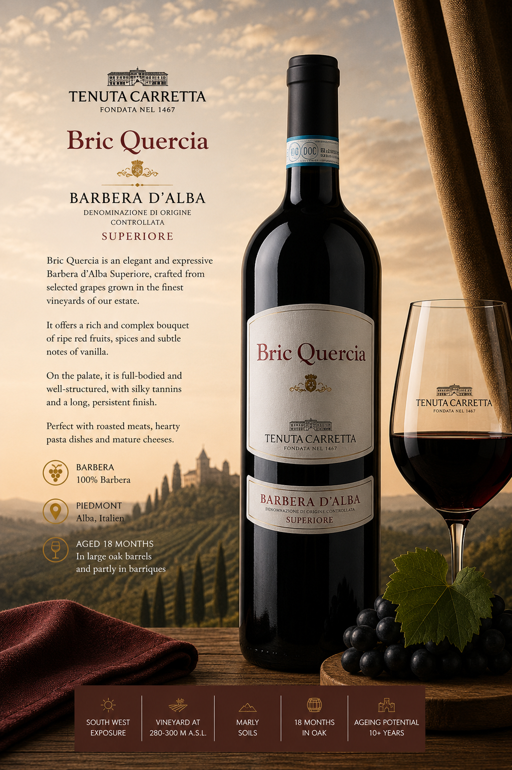 Wein, Rotwein, Bric Quercia, Barbera d'Alba, Flasche