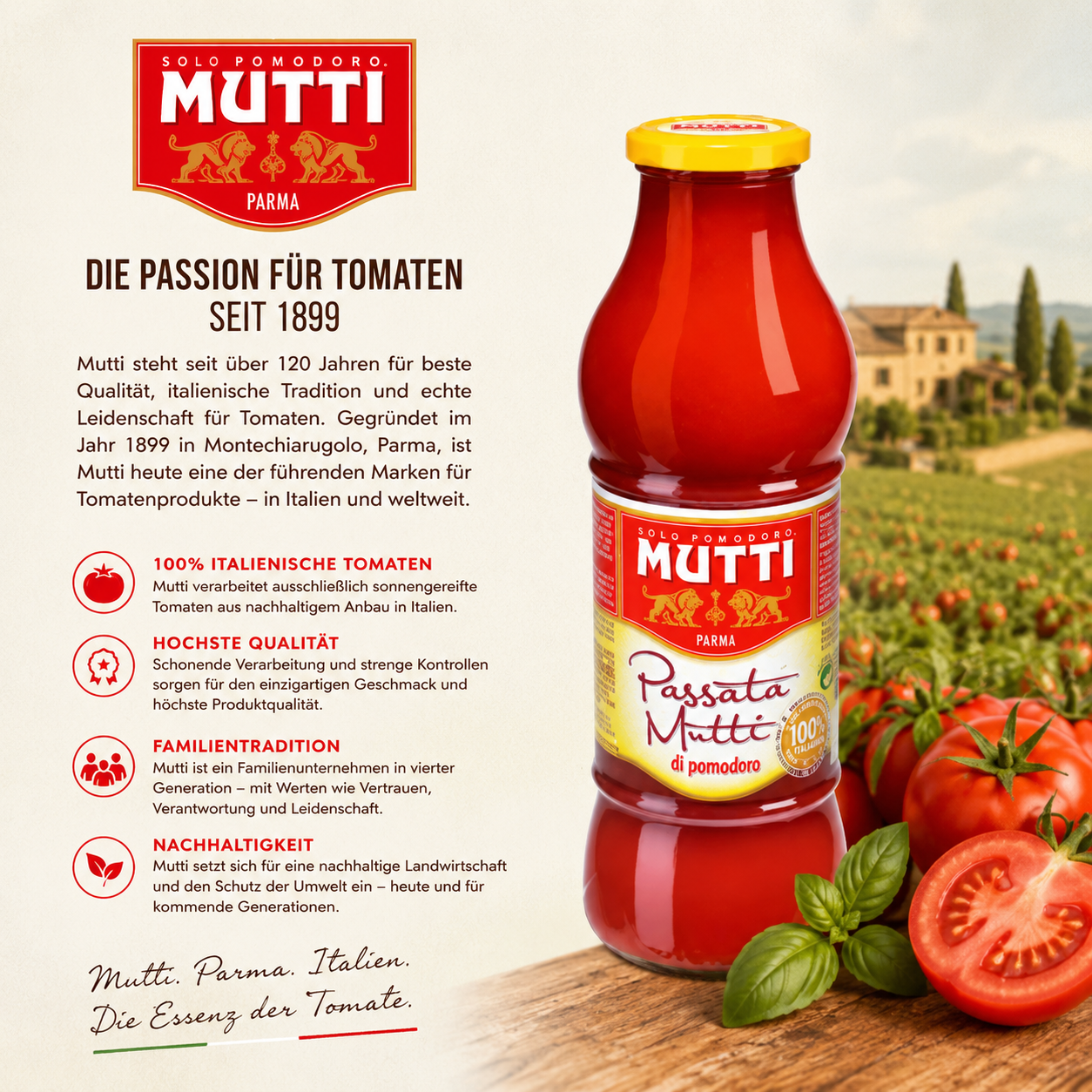 Tomatensoße, Passata, Tomatenprodukt, Glasflasche, Italienische Marke
