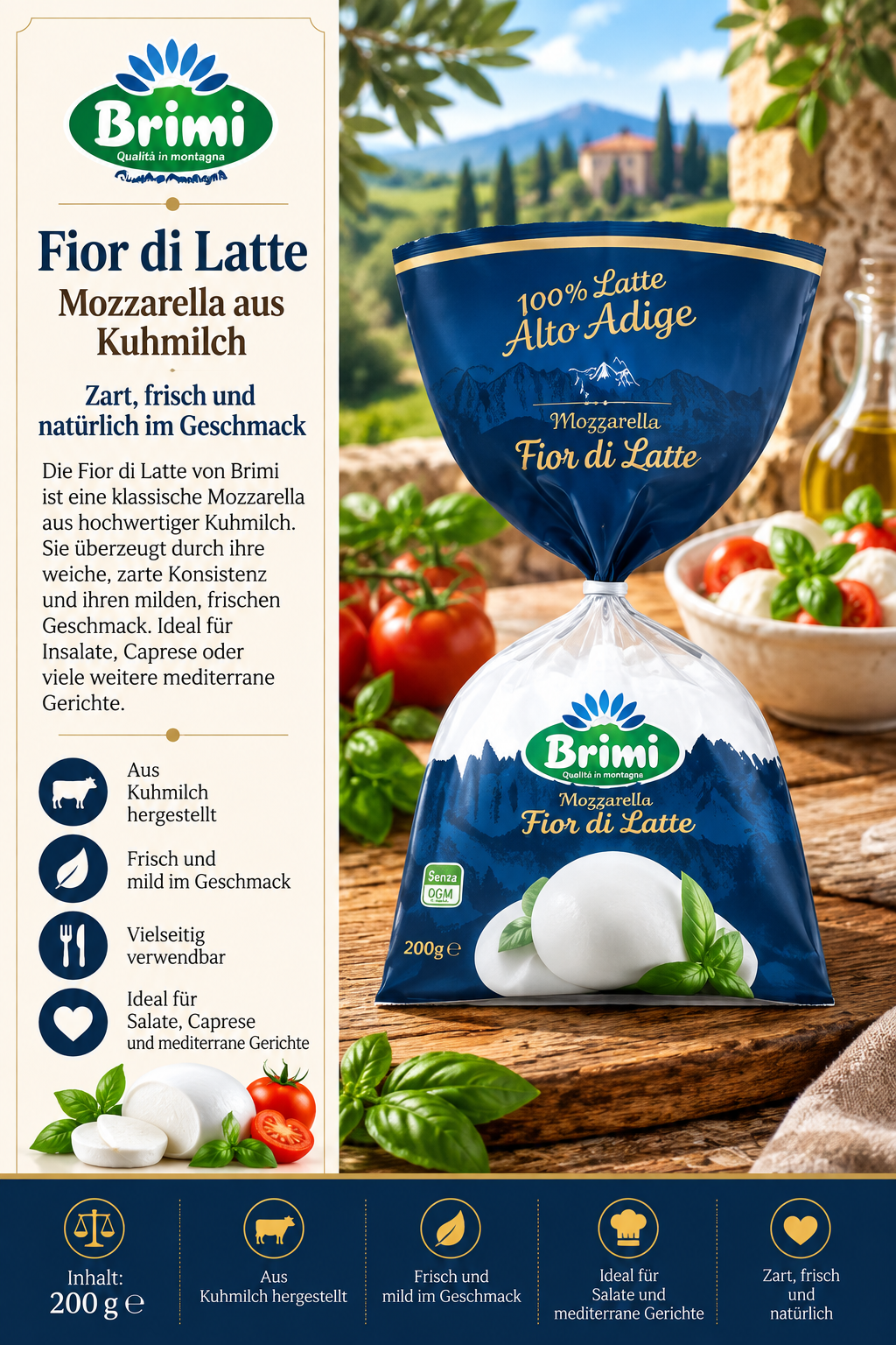 Mozzarella, Latte, Kuhmilch, Schmuckbeutel, 200 g