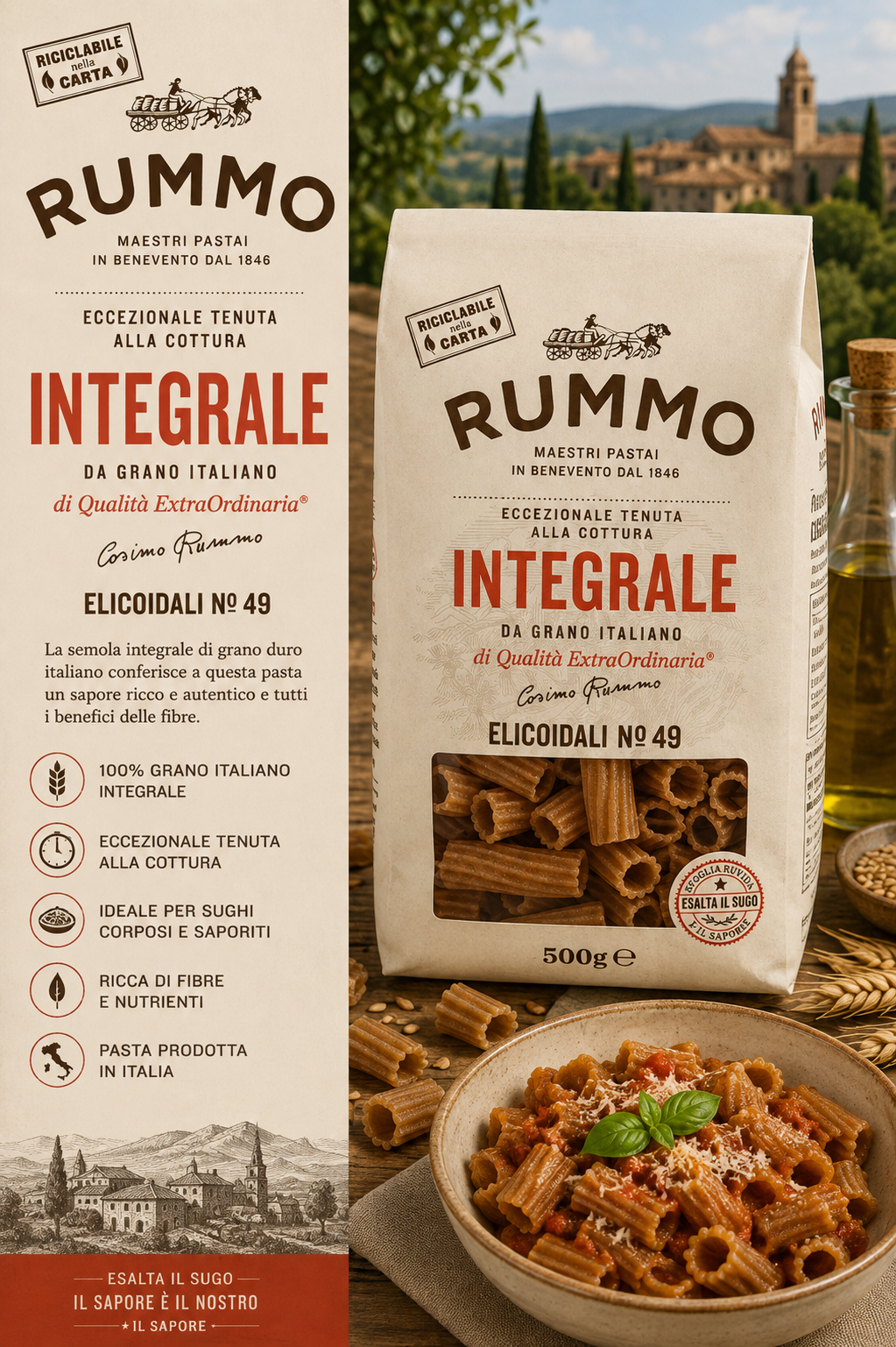 Integral pasta, Rummo pasta, Whole wheat pasta, Pasta 500g, italian pasta
