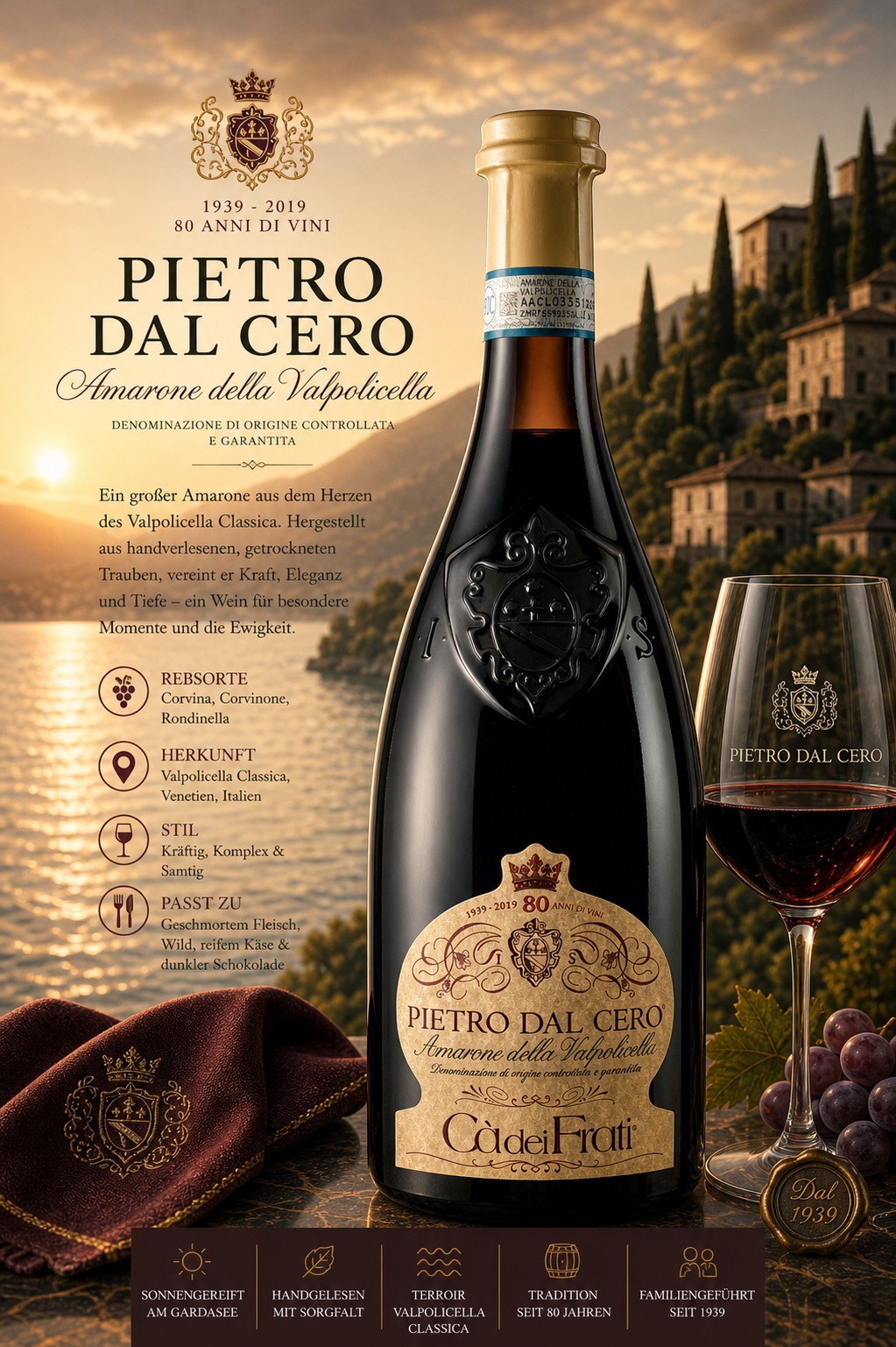 Amarone, Weinflasche, Rotwein, Valpolicella, 80 Jahre