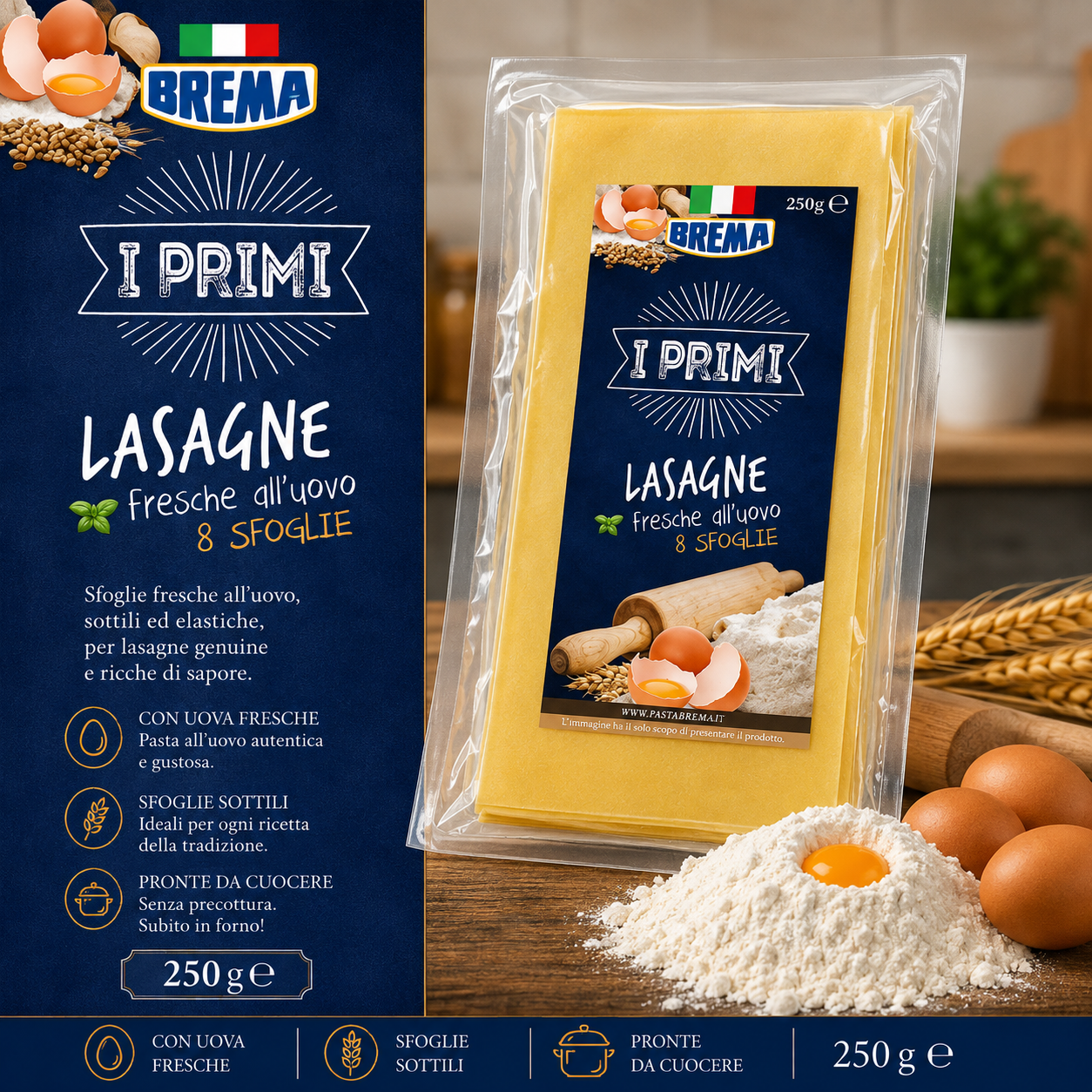 lasagne, pasta, eiernudeln, mehl, 250g