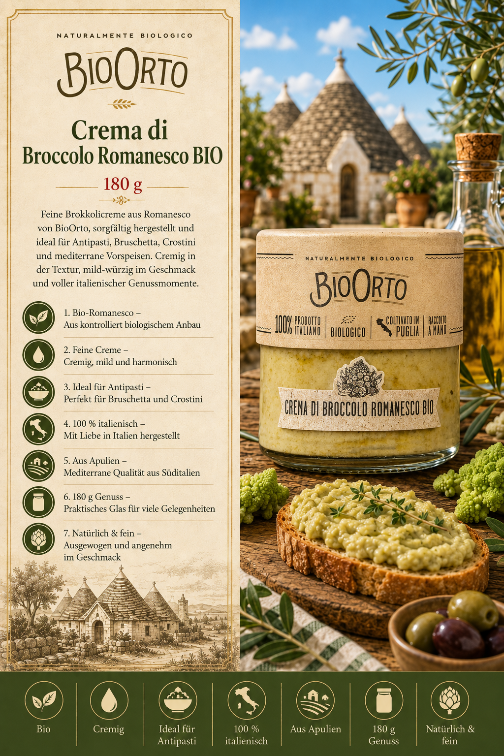 Crema, Brócoli, Romanesco, Bio, Frasco de vidrio
