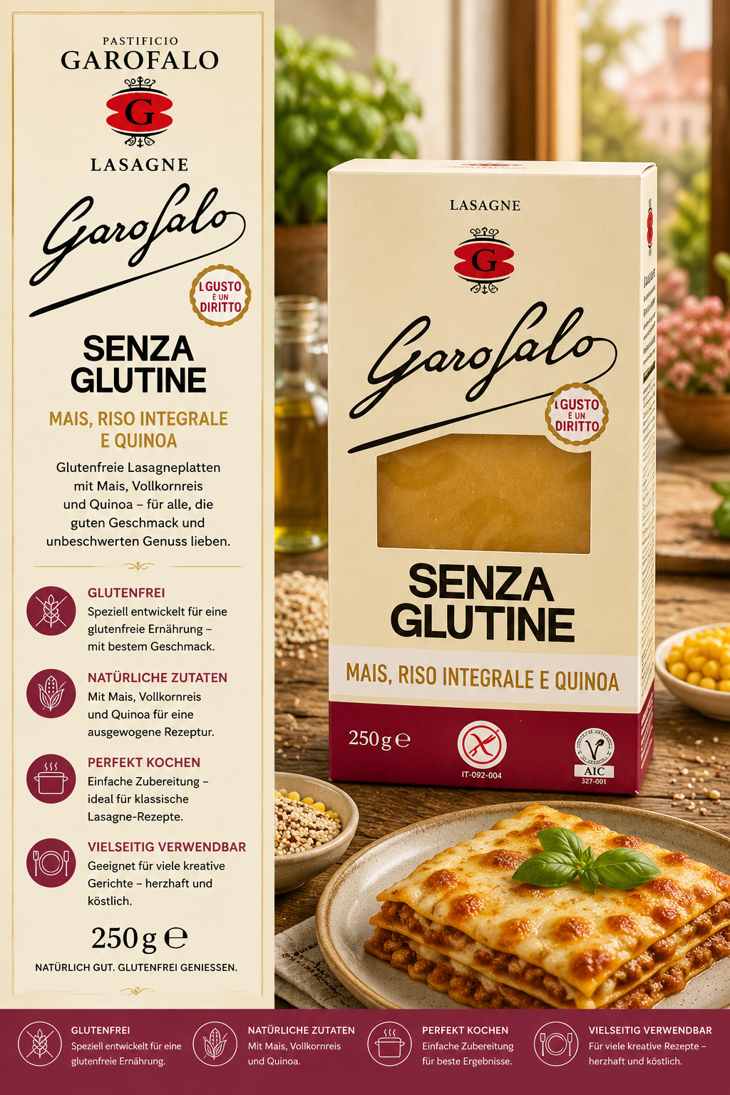 lasagne, glutenfrei, mais riso integrale, quinoa, garofalo