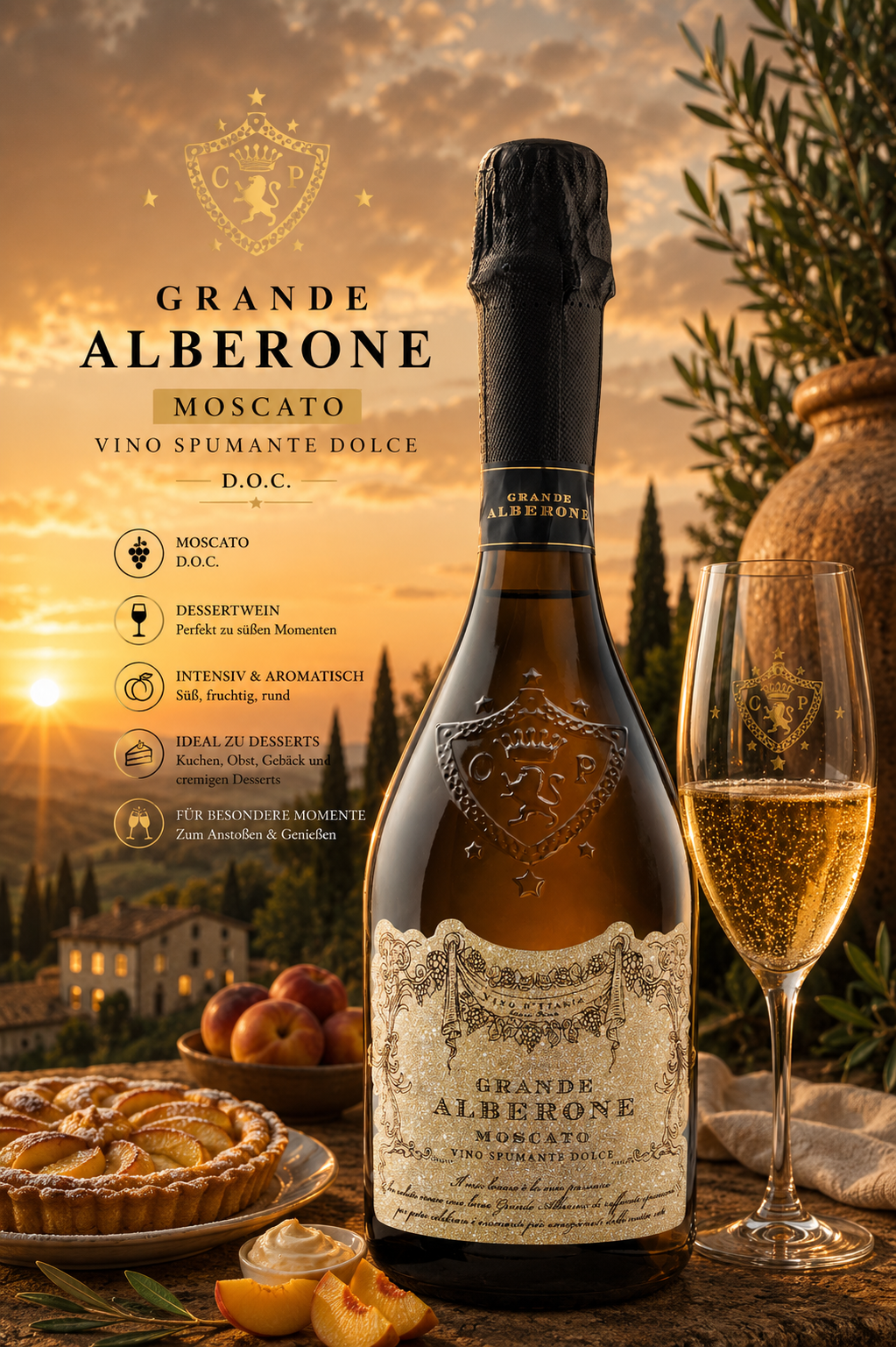Champagne, Moscato, Flasche, Glas, Dessertwein