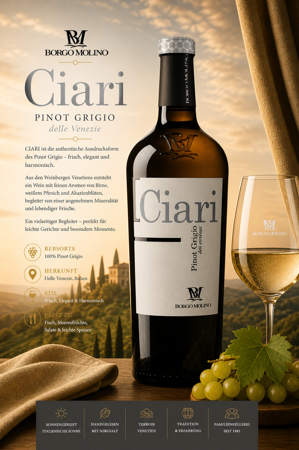 Wein, Pinot Grigio, Ciari, Weißwein, Flasche