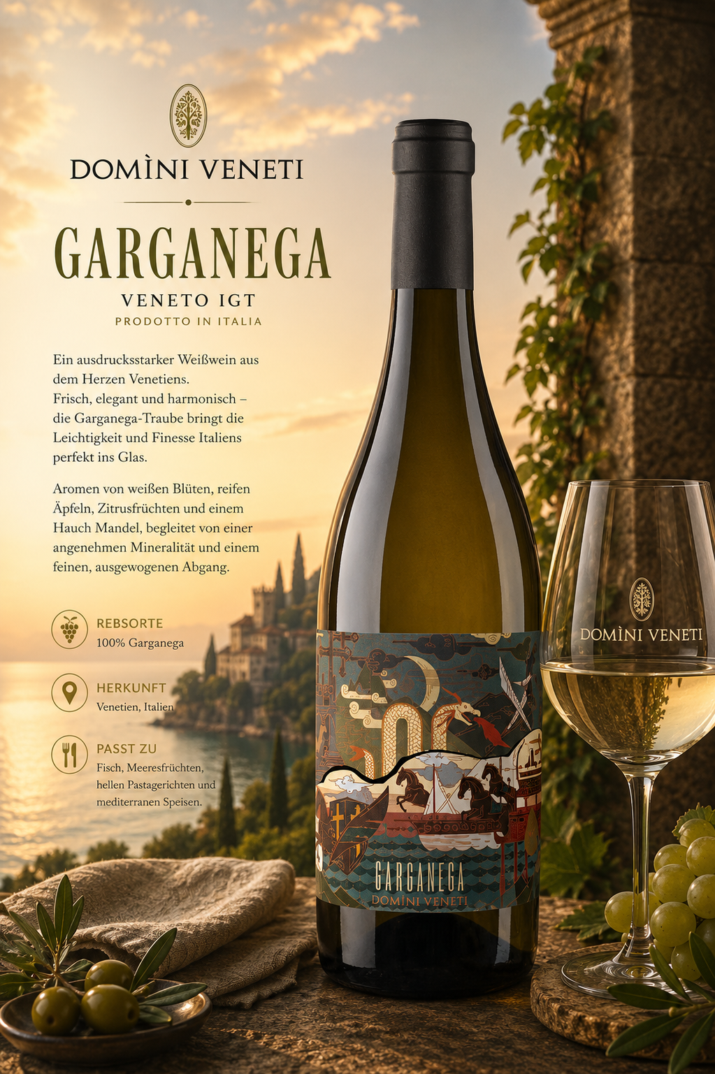 Weißwein, Garganega, Weinflasche, Italien, Glaswein