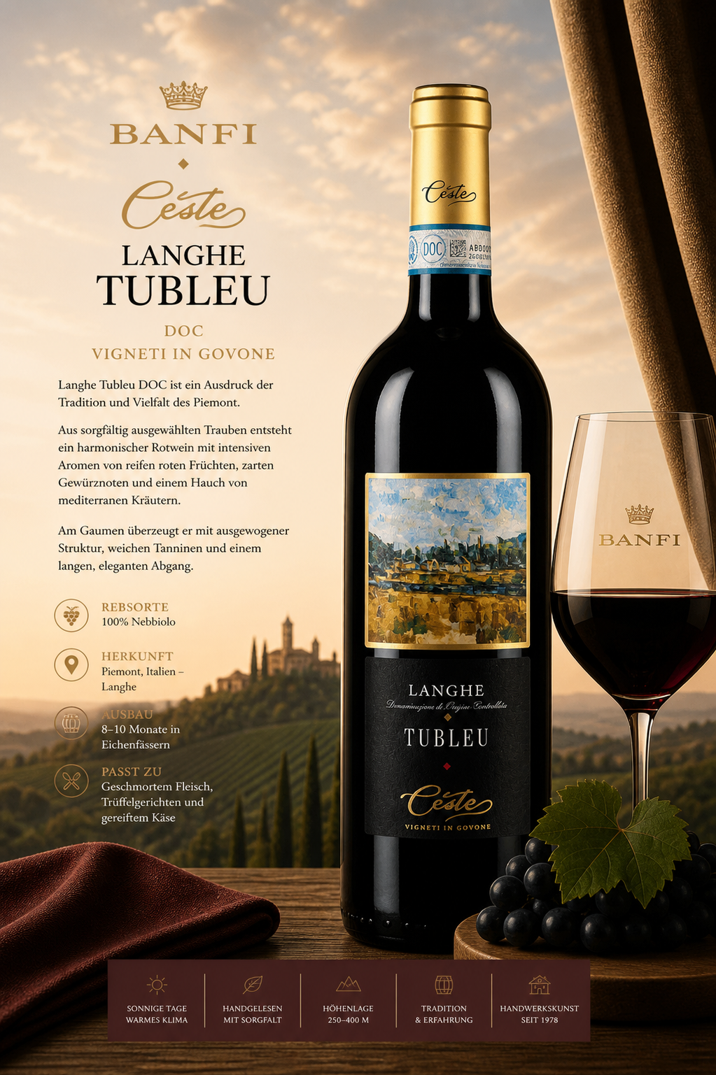 Wein, Rotwein, Langhe, Tubleu, Ballonflasche