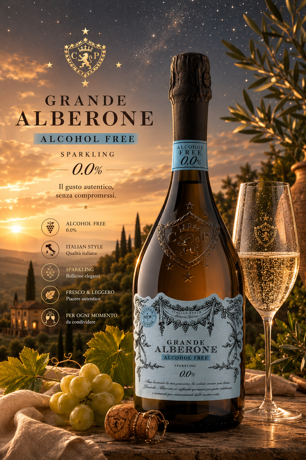 alkoholfrei, Sekt, Champagner, Glas, Trauben