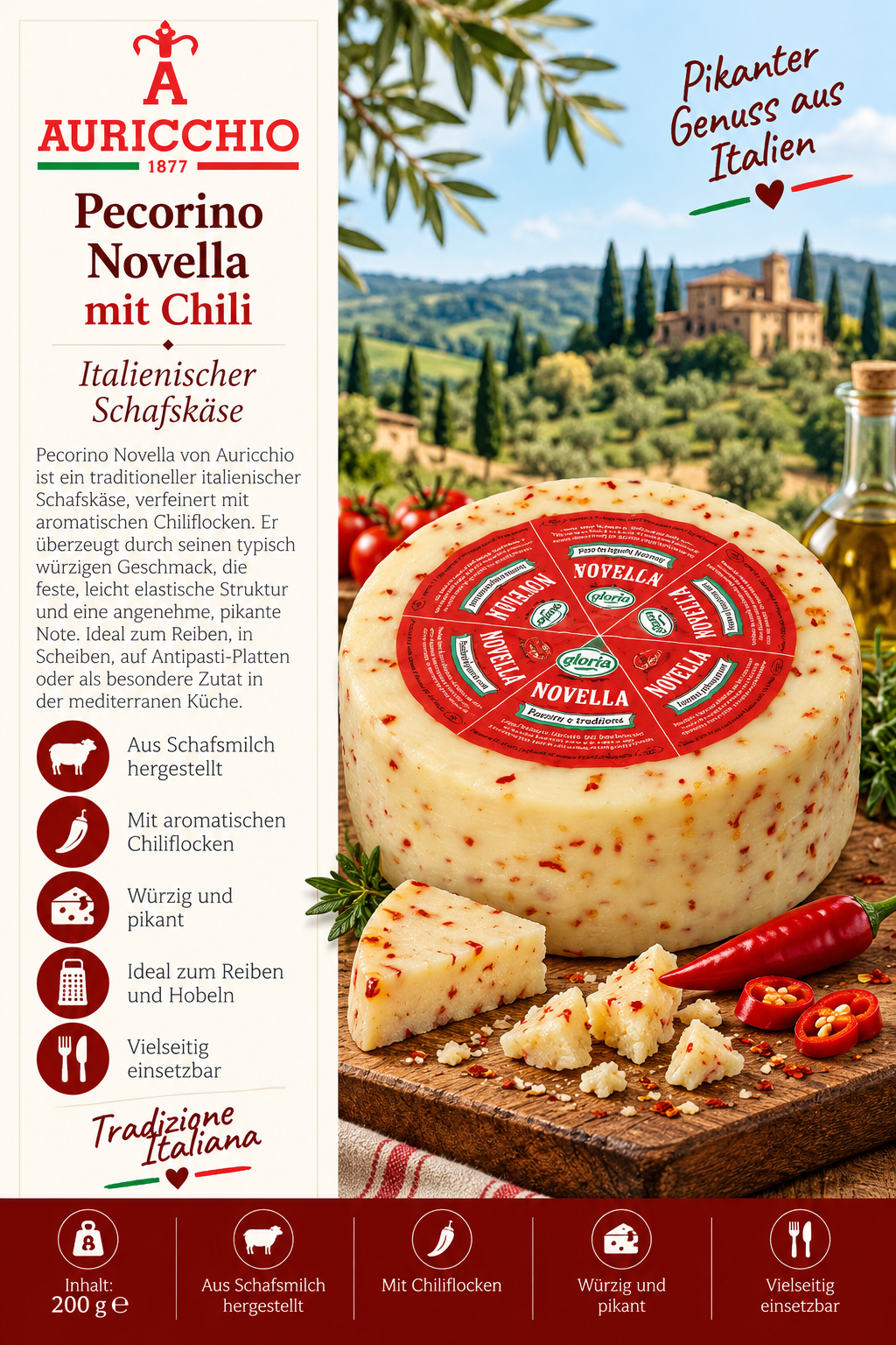 Käse, Pecorino, Italienisch, Chili, Rundkäse