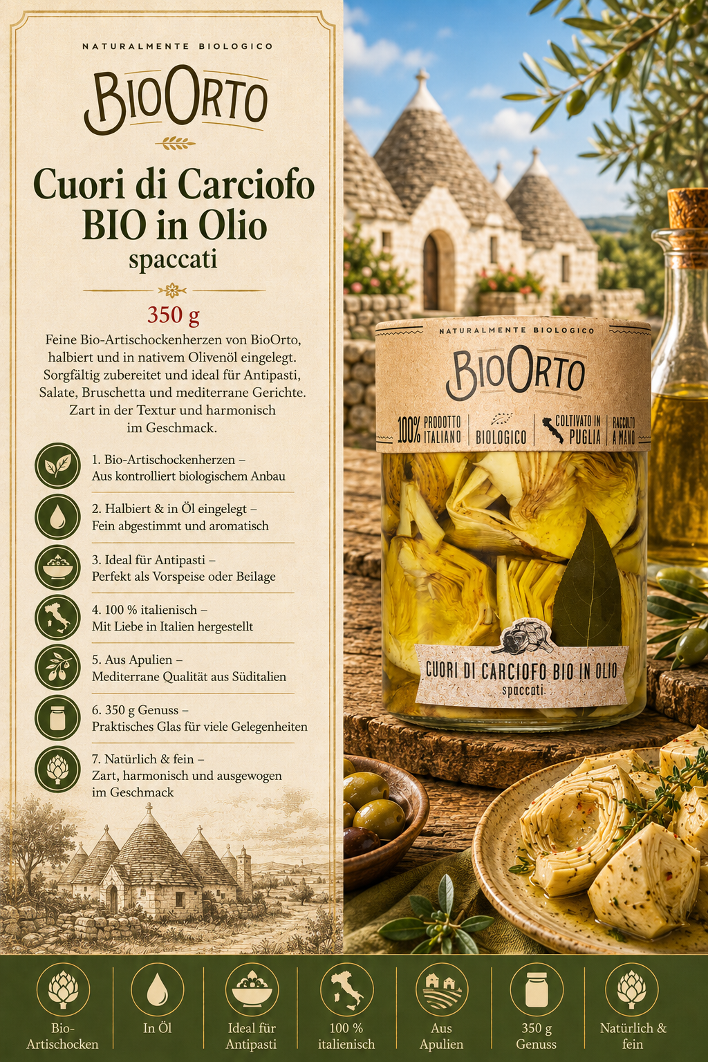 Artischockenherzen, In Öl, Spaccati, Bio, 350 g