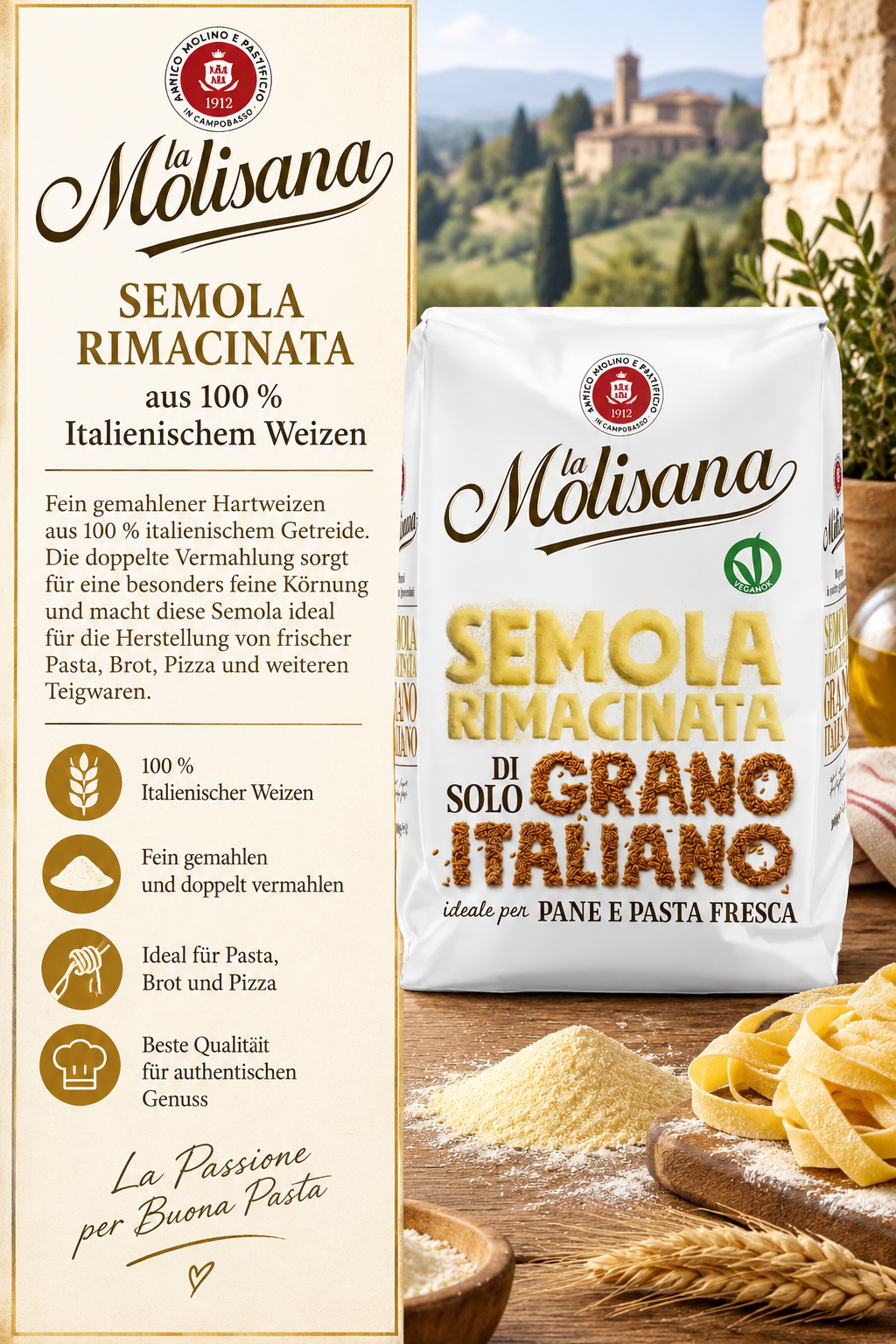 Semola, Rimacinata, Italienisches Weizen, Pasta Zutat, Mehlpackung