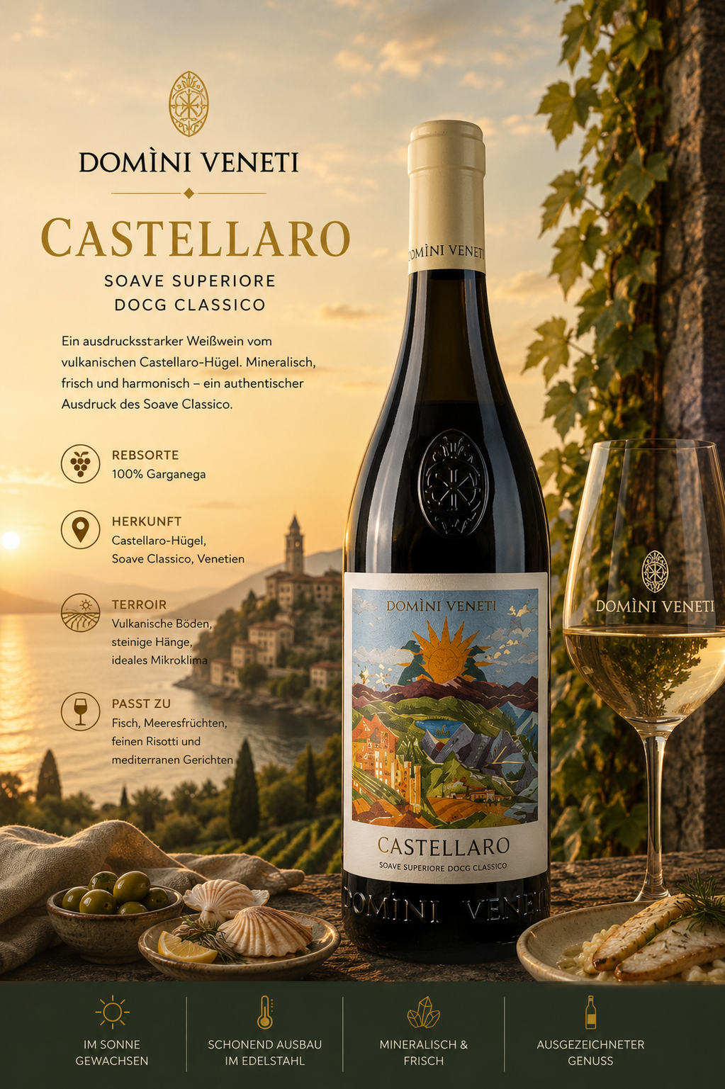 Weißwein, Castellaro, Domini Veneti, Weinflasche, Weinglas
