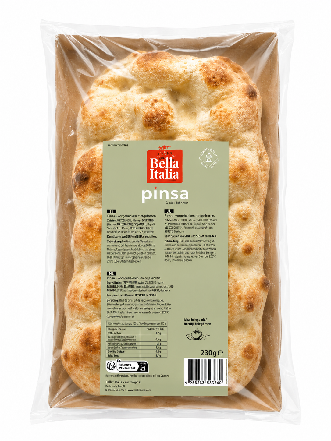 pinsa, Brot, Fladenbrot, verpackt, Bella Italia