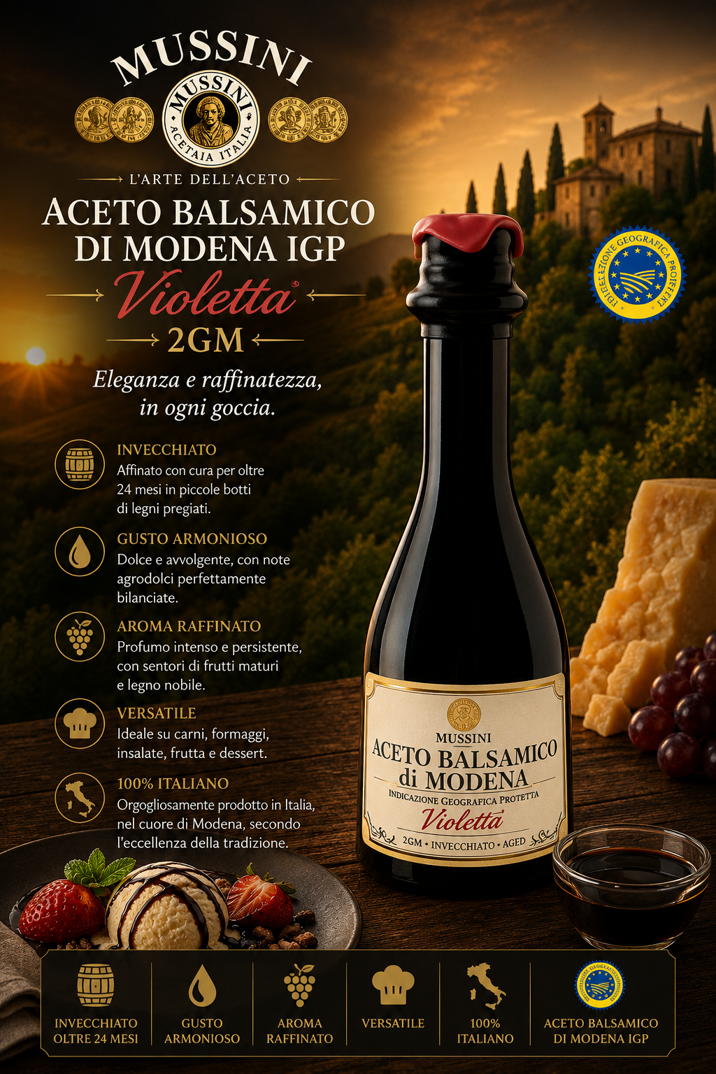 Aceto balsamico, Modena, Violetta, 2GM, Balsamicoﬀ, Flasche