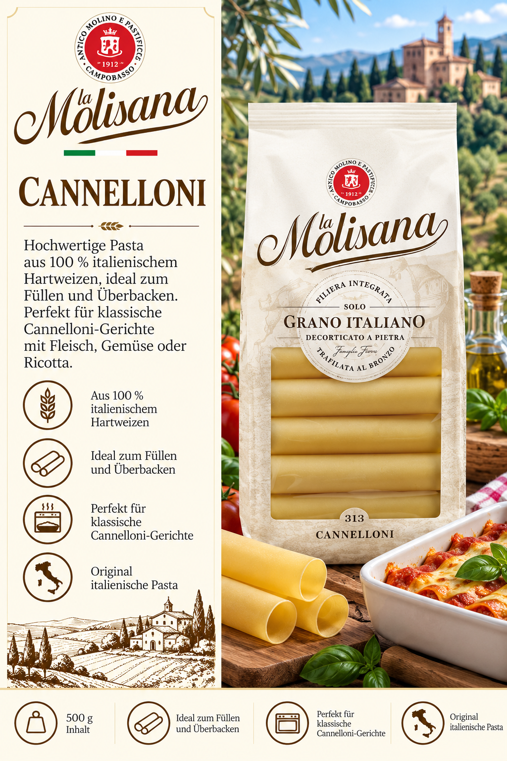 Pasta, Cannelloni, Italienisch, Hartweizen, Trockenpasta