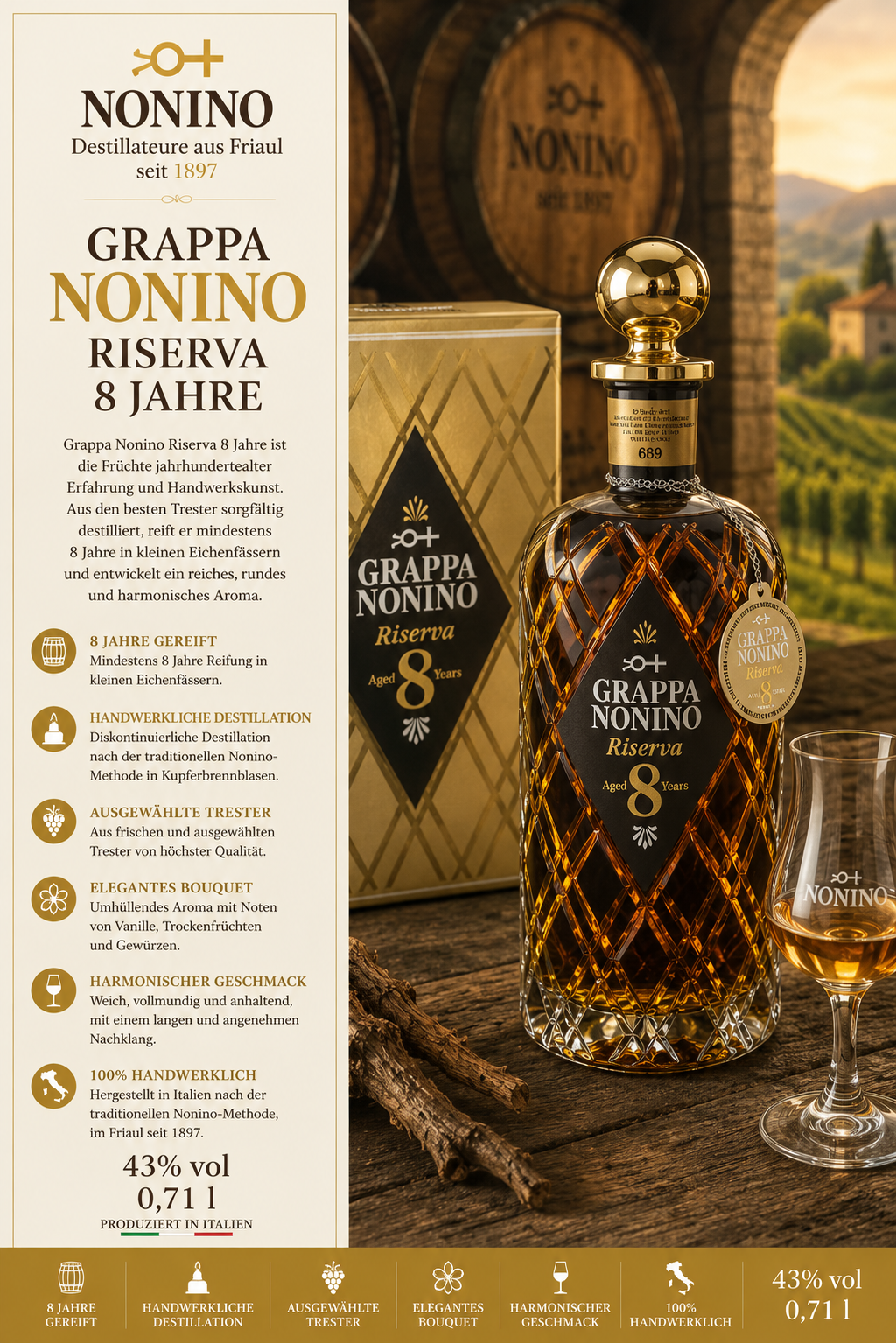 grappa, riserva, 8 jahre, distillery?, glaskrug