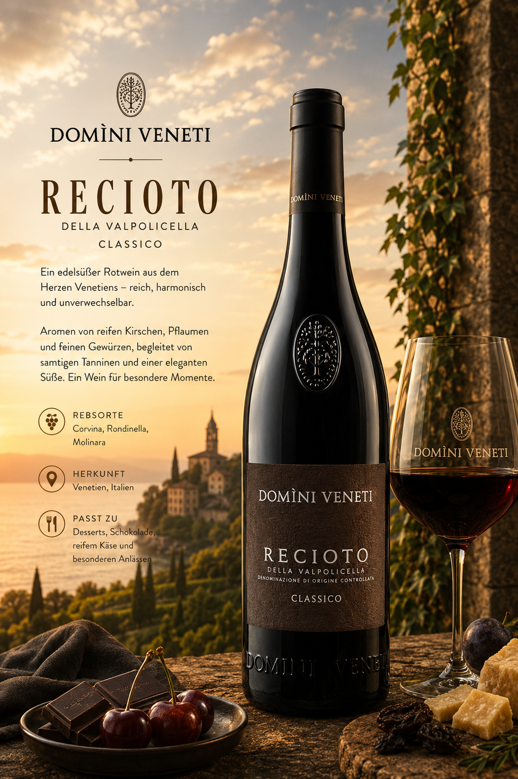 Rotwein, Italienisch, Barrique, Dekorflasche, Kirsche
