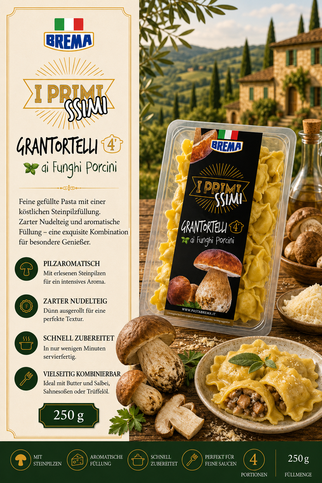 Pasta, Granitortelli, Funghi Porcini, 250 g, Packung
