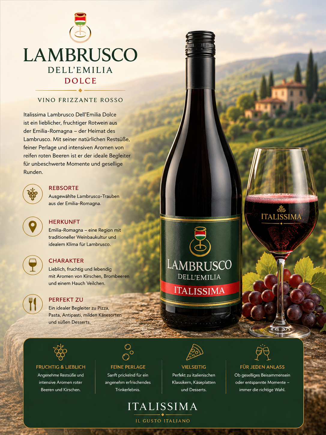 Rotwein, Flasche, Lambrusco, Italissima, Weinprobe