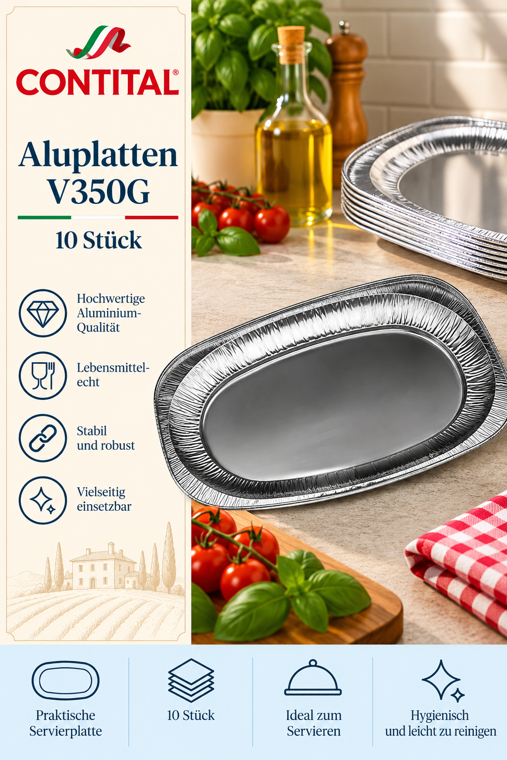 Alu-Plate, Aluminium-Form, 10 Stück, Servierplatte, Hygienisch