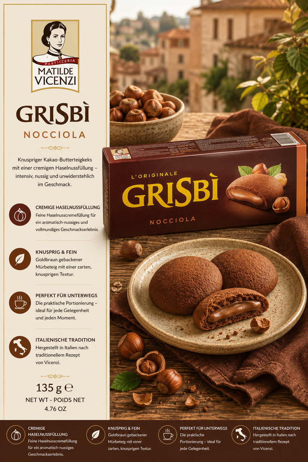 Grisbí, Nocciola, Schoko-Keks, Haselnussfüllung, Keksbox