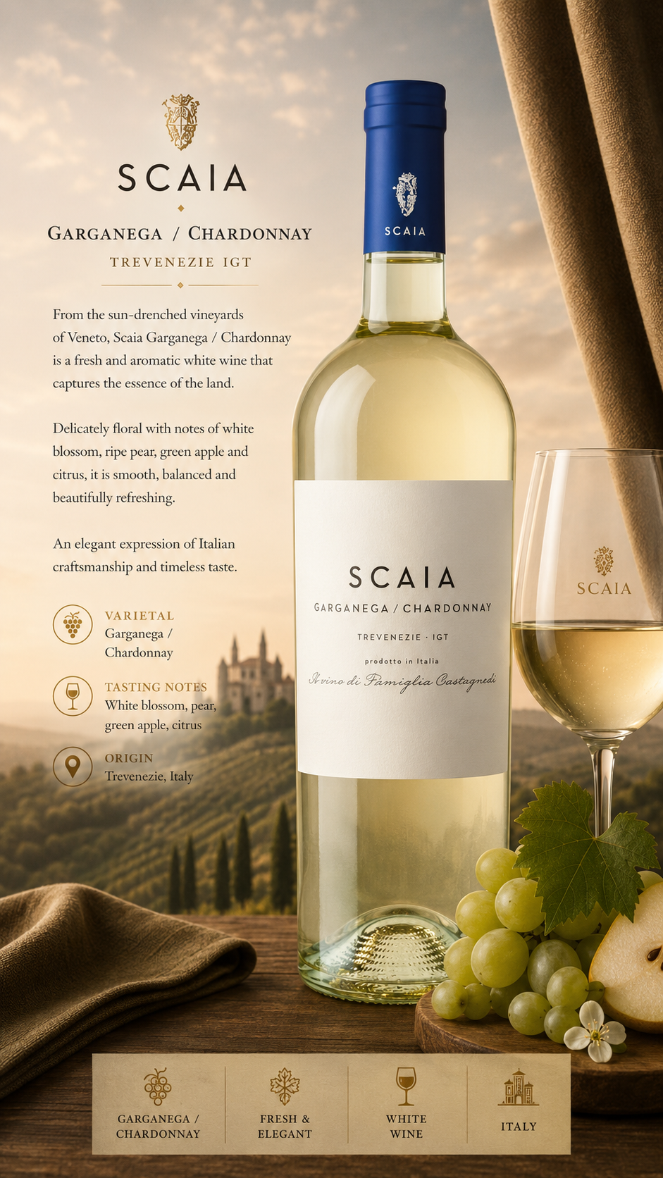 wein, weisswein, flasche, garganega, chardonnay