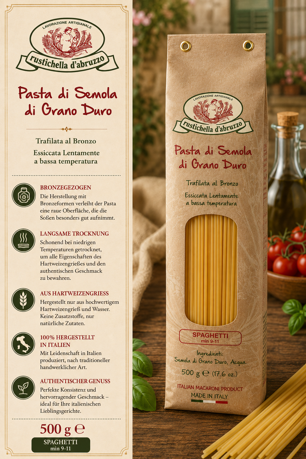 Pasta, Spaghetti, Semola di grano duro, Bronze doro, Italienische Nudeln