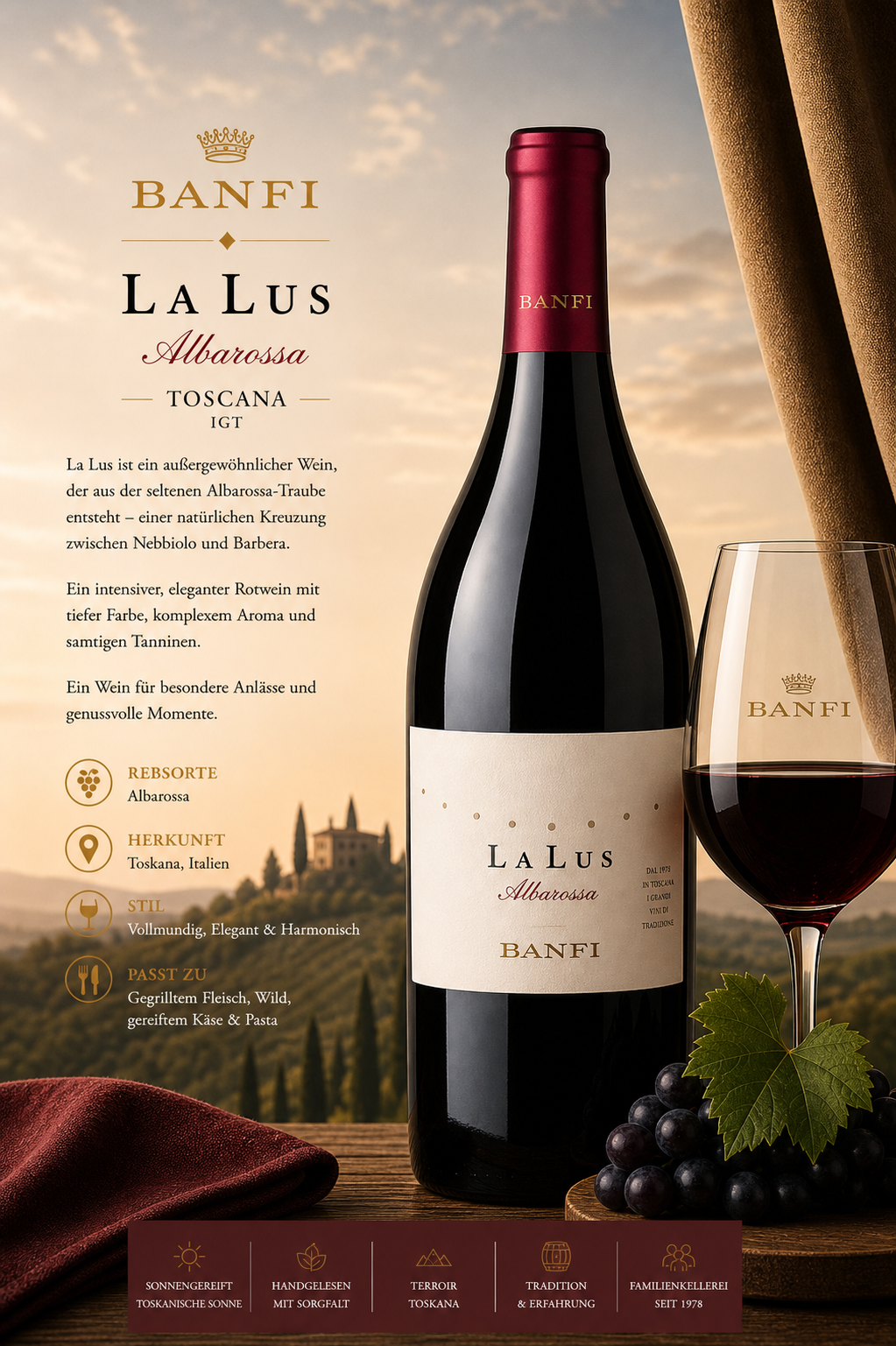 Wein, Rotwein, Flasche, Glas, Toscana