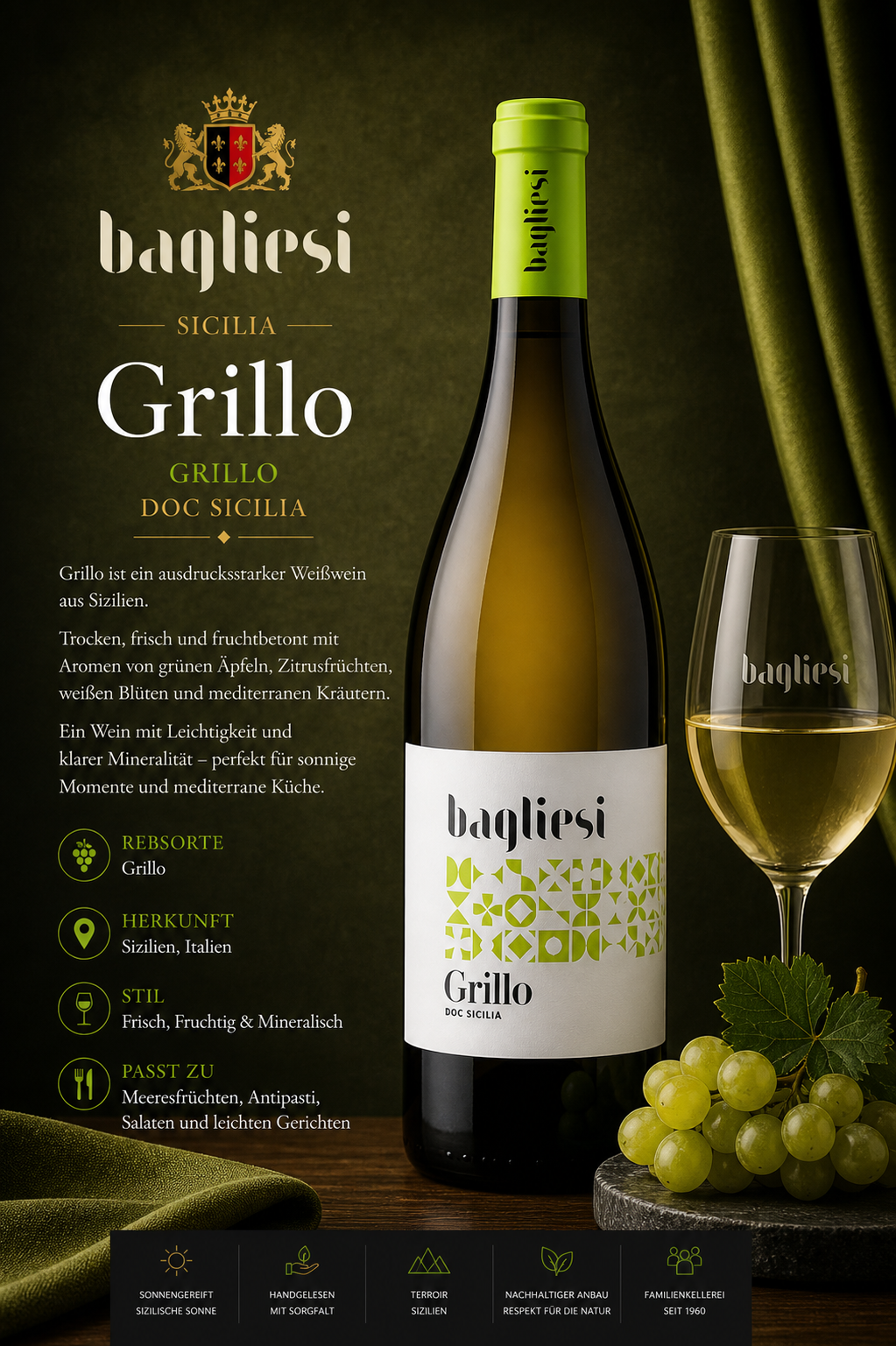 Weißwein, Grillo, Sicilia, Flasche, Weißwein-Grillo