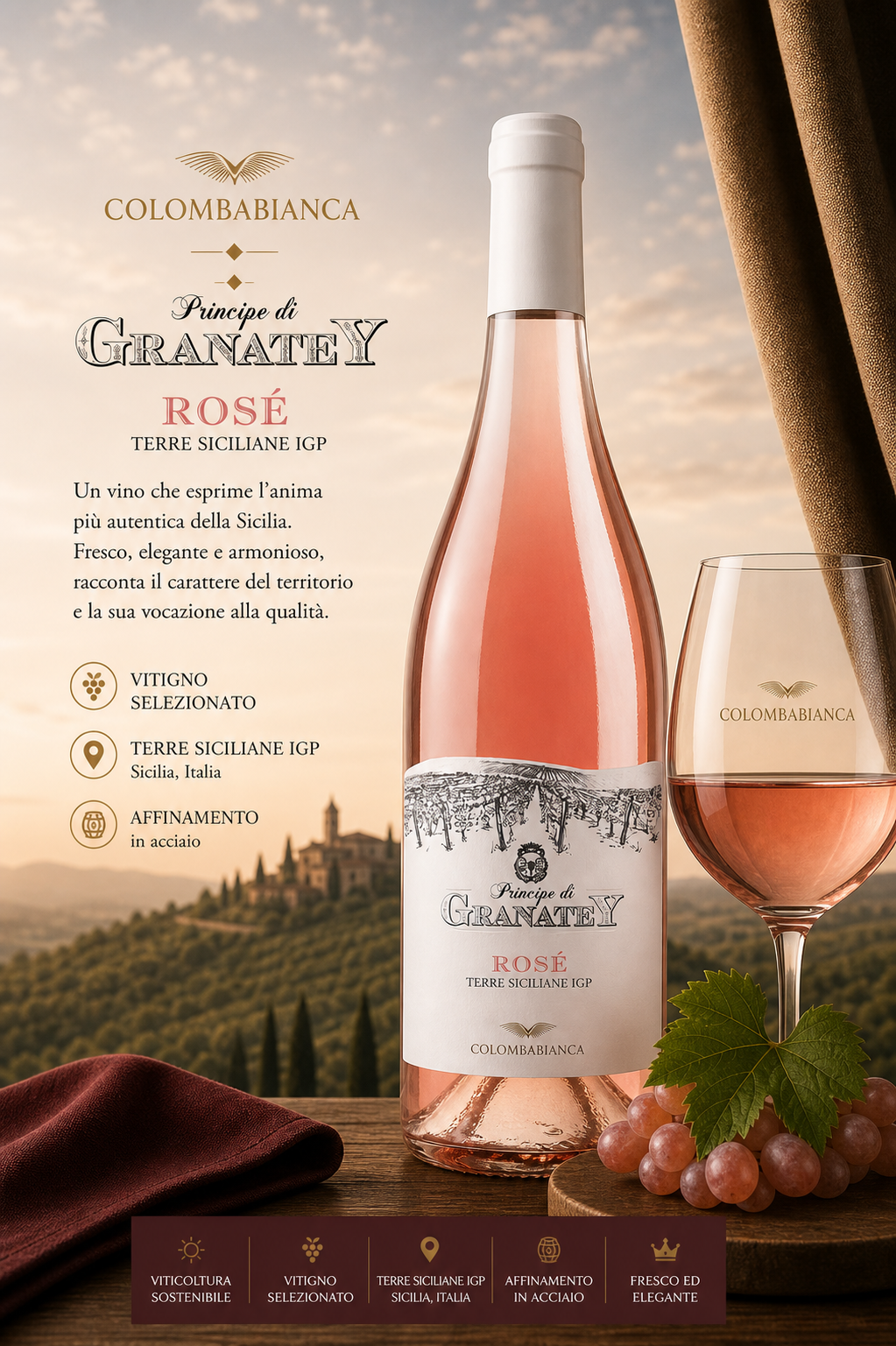 rosé, Weinflasche, Weinglas, Trauben, Italienisches IGP