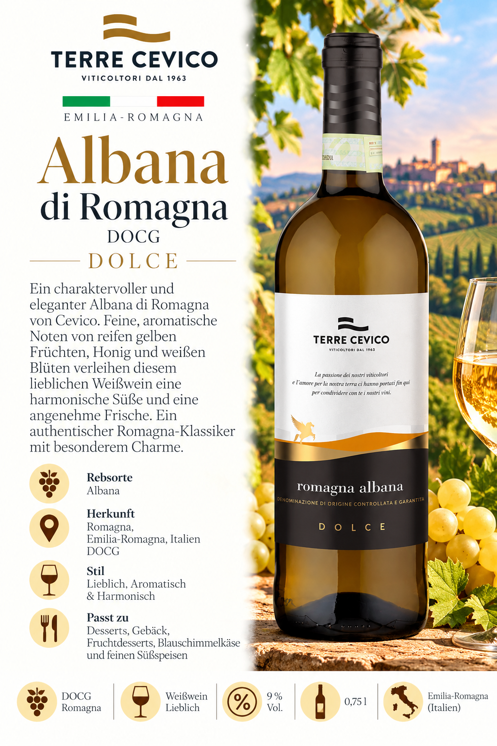 Wein, Albana, Dolce, Romagna, Flasche
