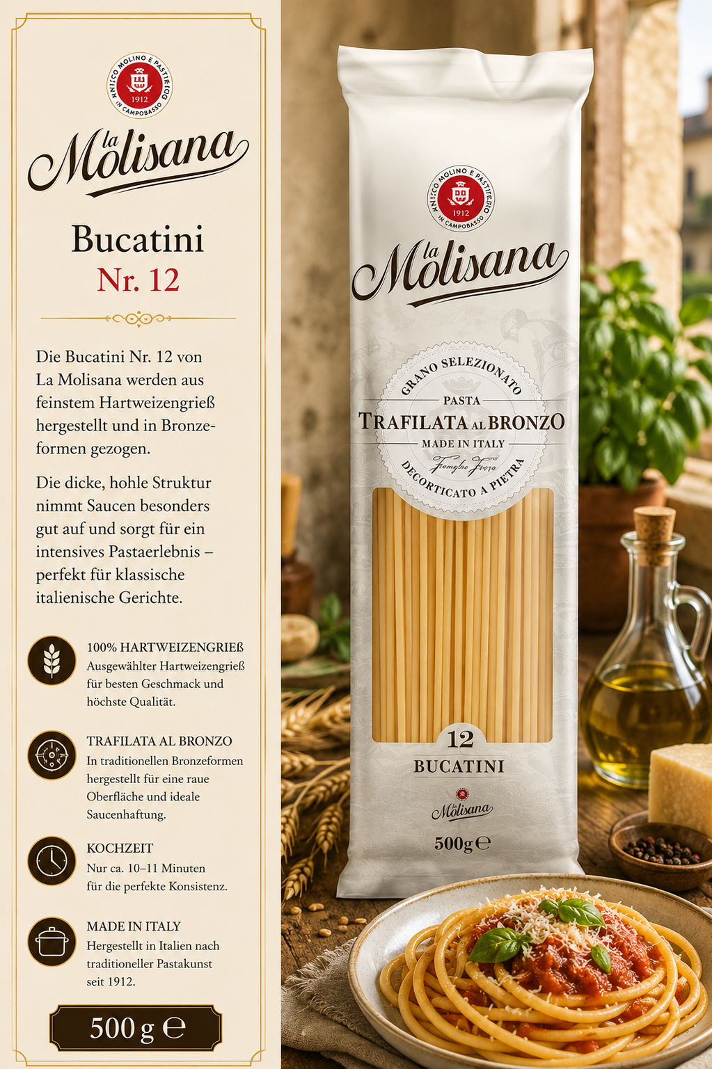 Pasta, Bucatini, Bronze-Formen, 500 g, Italienische Pasta