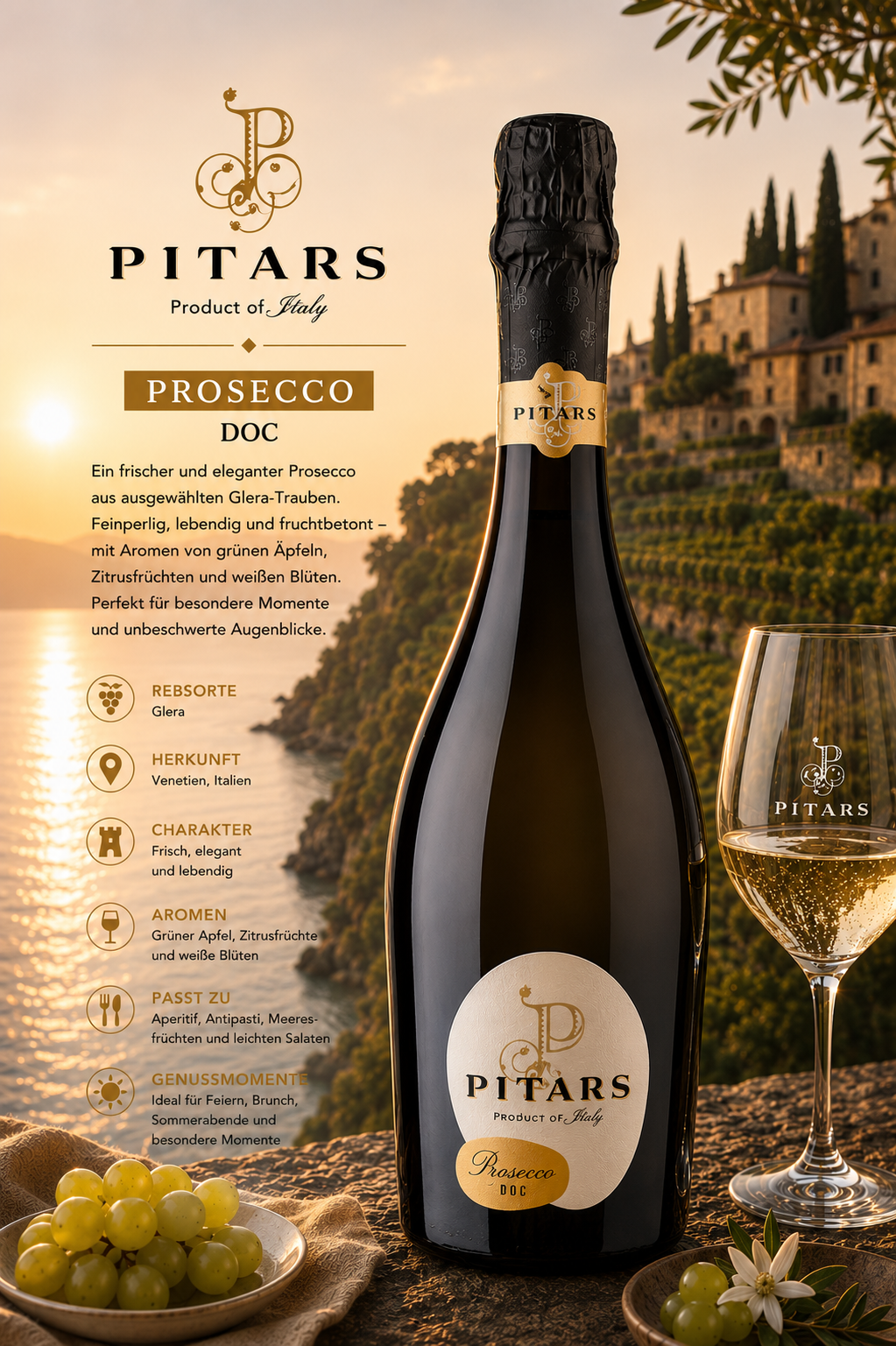 Prosecco, Champagne-ähnlich, Flasche, Weinglas, Italien