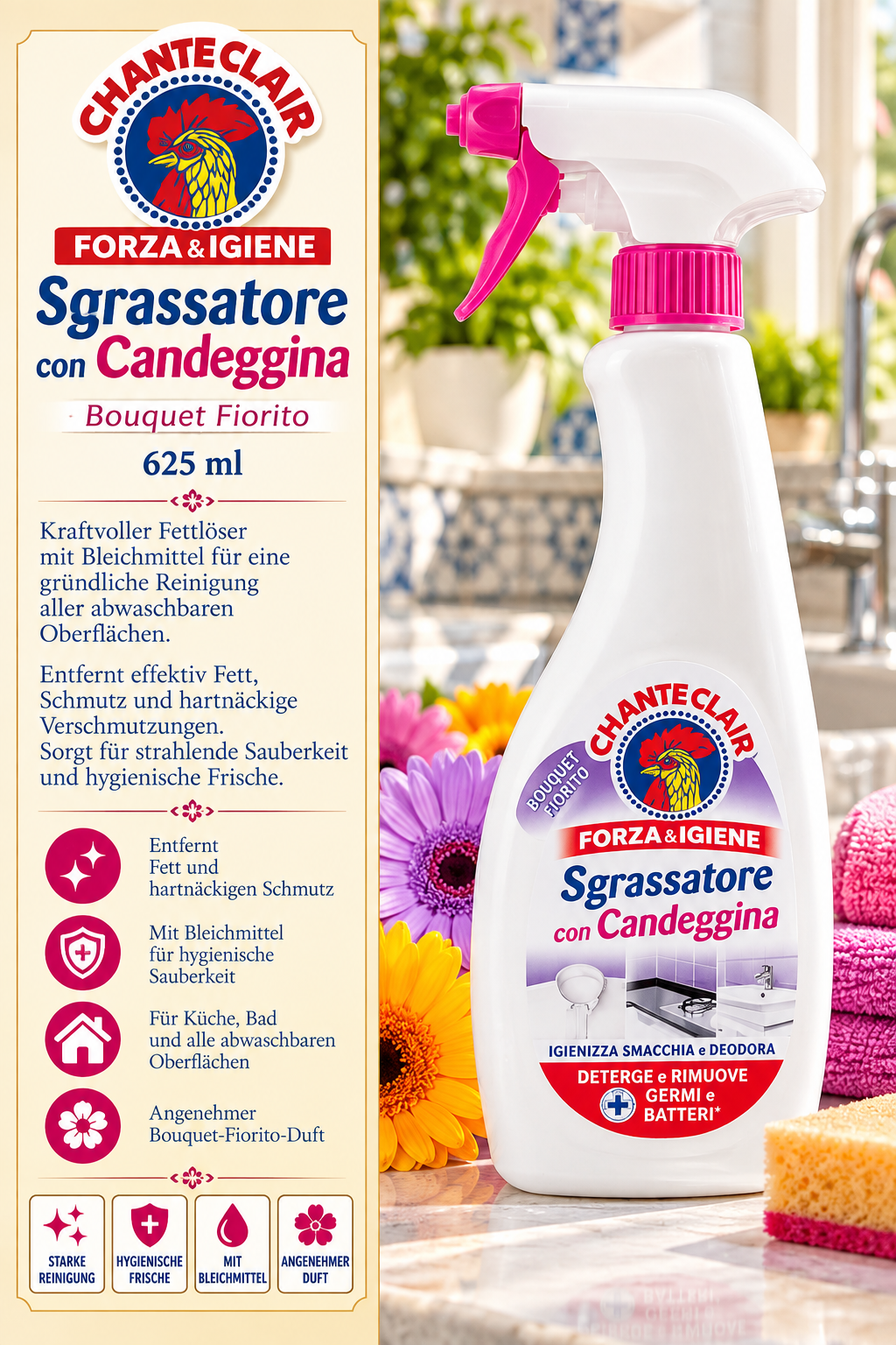 Allzweckreiniger, Sprüher, Flasche, Bouquet Fiorito, 625 ml