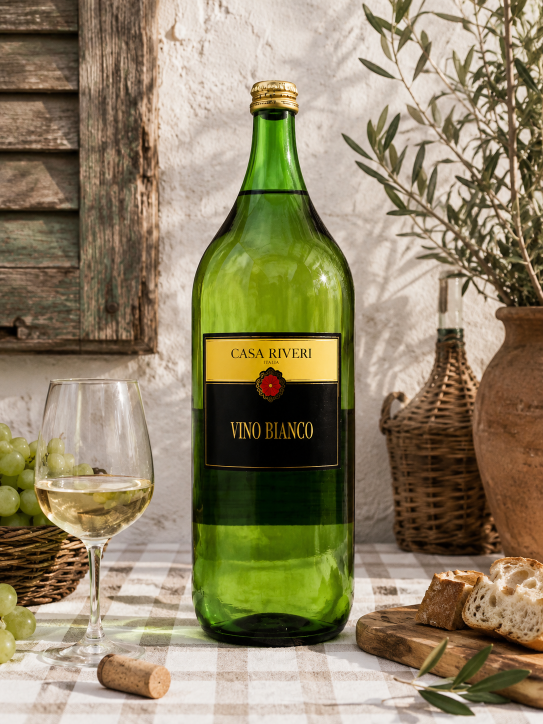 Weißwein, Vino Bianco, Weinflasche, Grüner Glaskörper, Korken