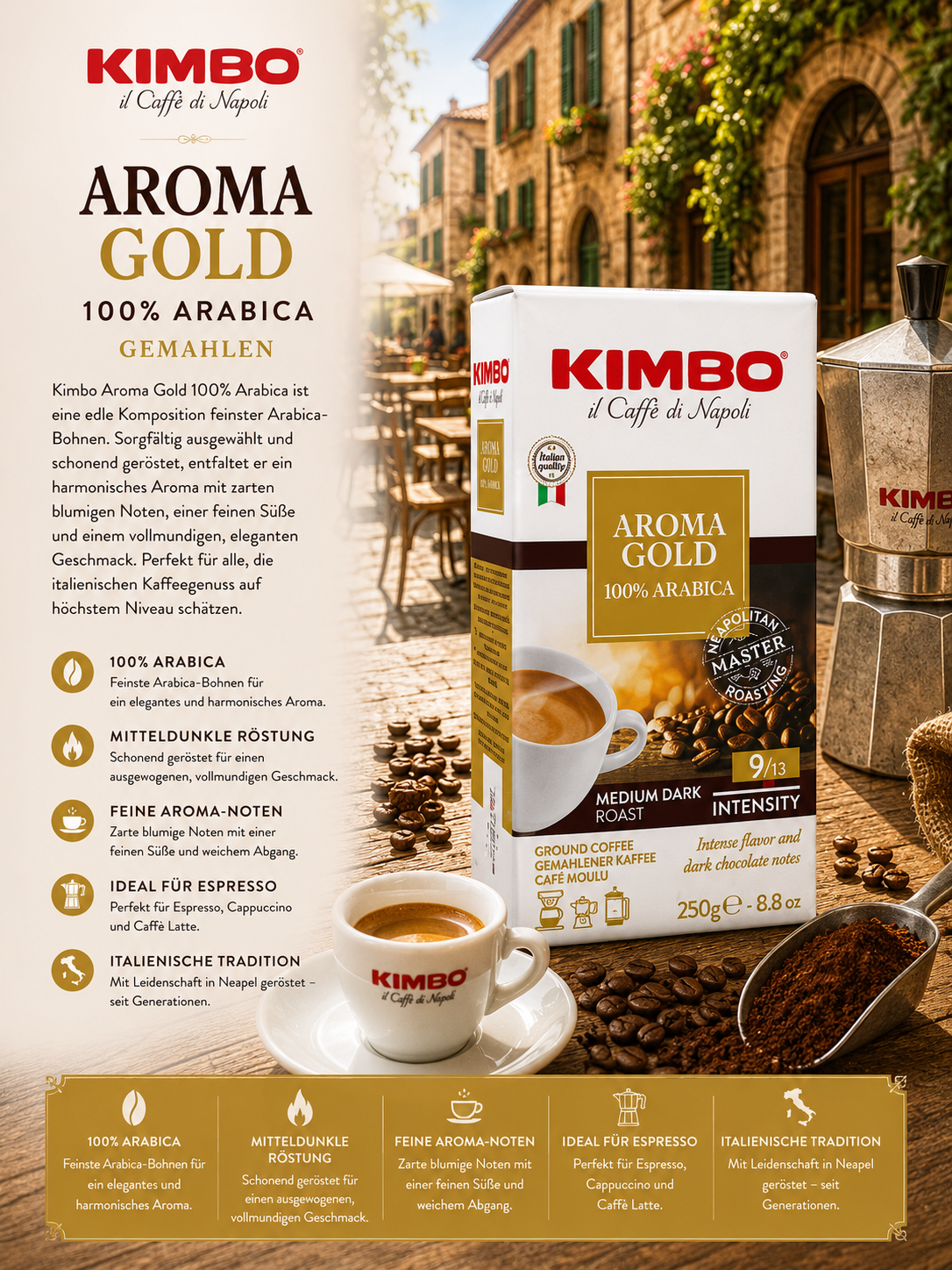 Kaffee, Aroma Gold, 100% Arabica, Kaffeepaket, Espresso
