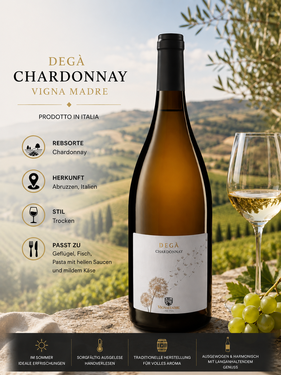 Weißwein, Chardonnay, Italien, Weinflasche, Glaswein