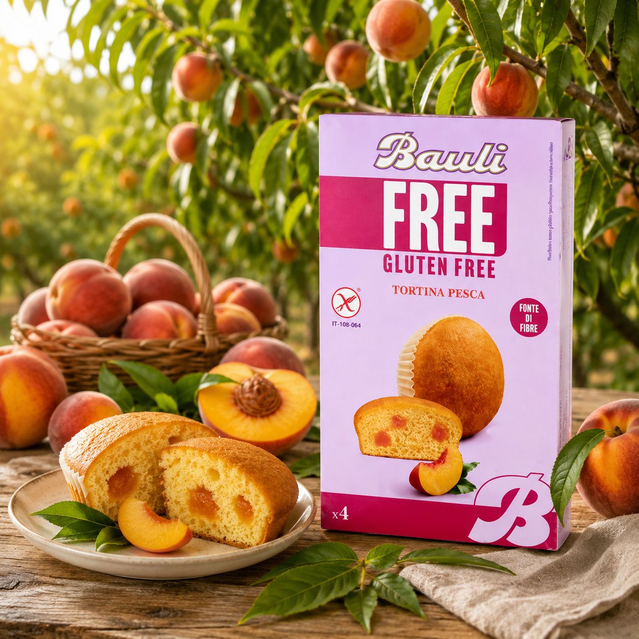 Glutenfrei, Törtina Pesca, Kuchen, Pfirsich, Backmischung