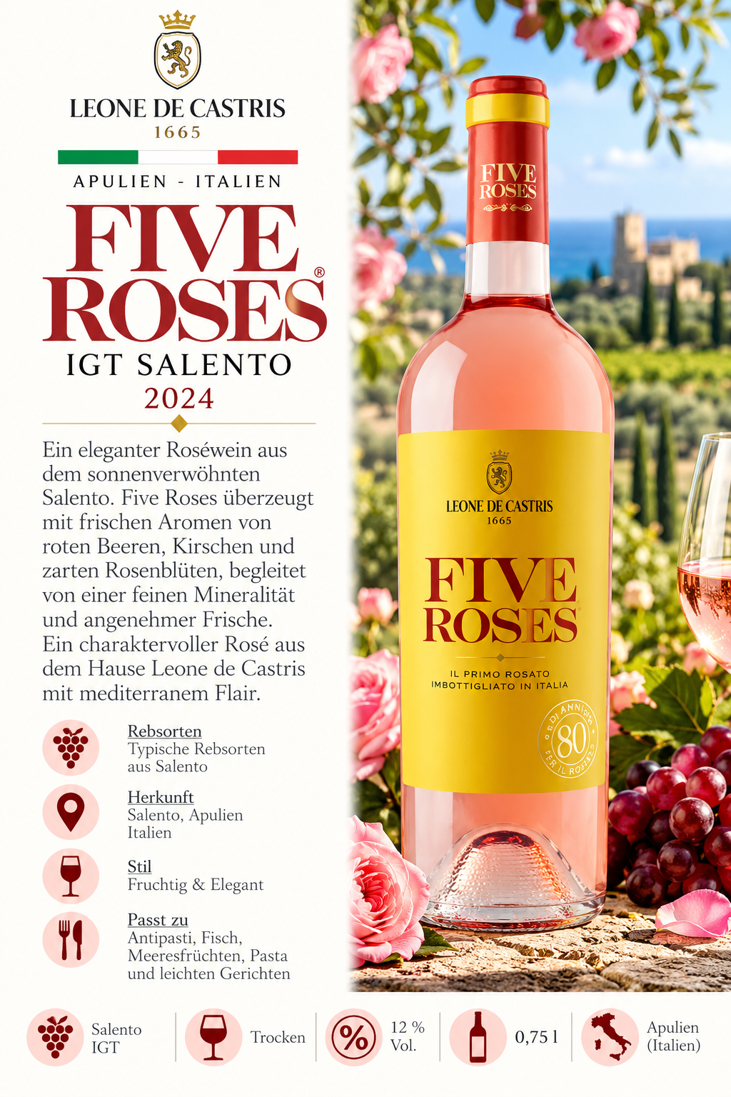rosé, weisswein, five roses, italien, flasche
