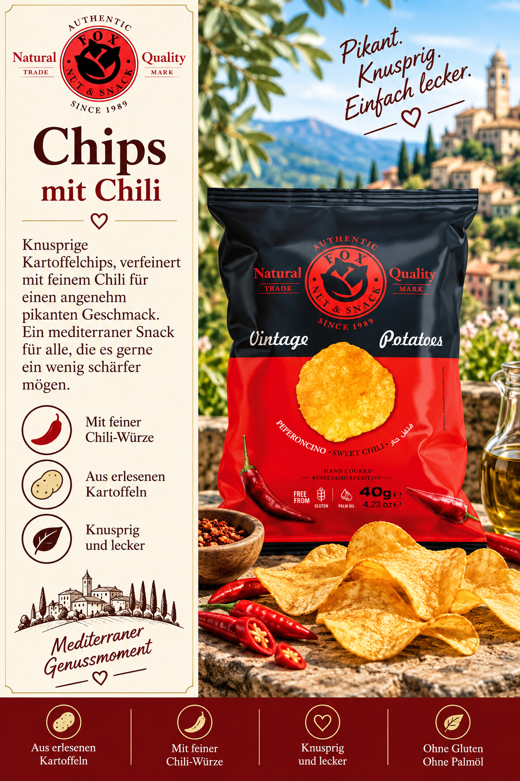 Chips, Chili, Kartoffelchips, Snack, Vintage-Verpackung