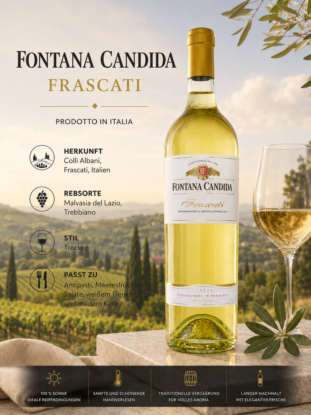 weißwein, flasche, wein, italien, frascati