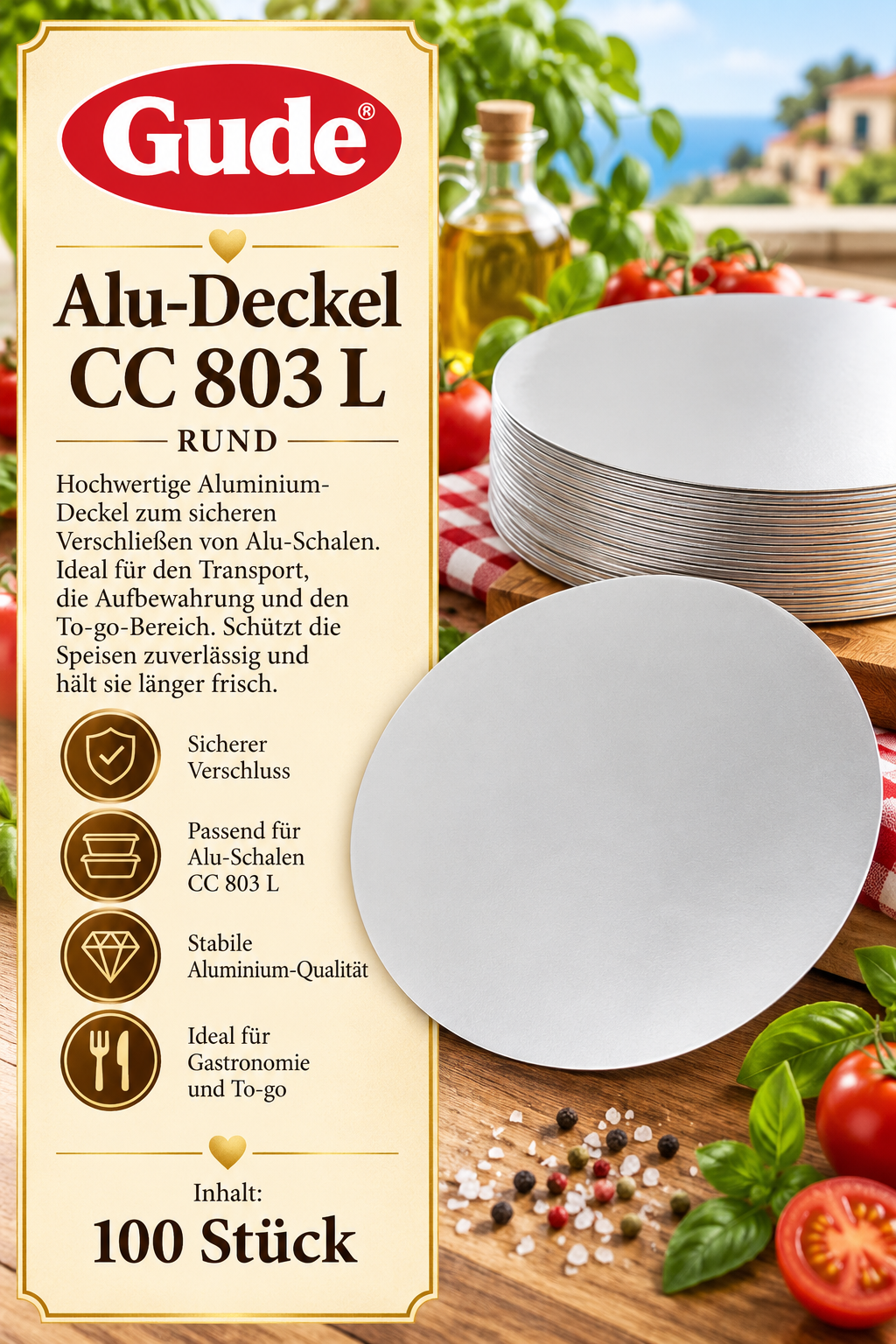 Aluminiumdeckel, Rund, 100 Stück, Geschlossene Schale, Küchenbedarf