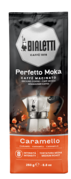 Caffé Perfetto mit Karamellaroma gemahlen in Beutel 250g/Bialetti