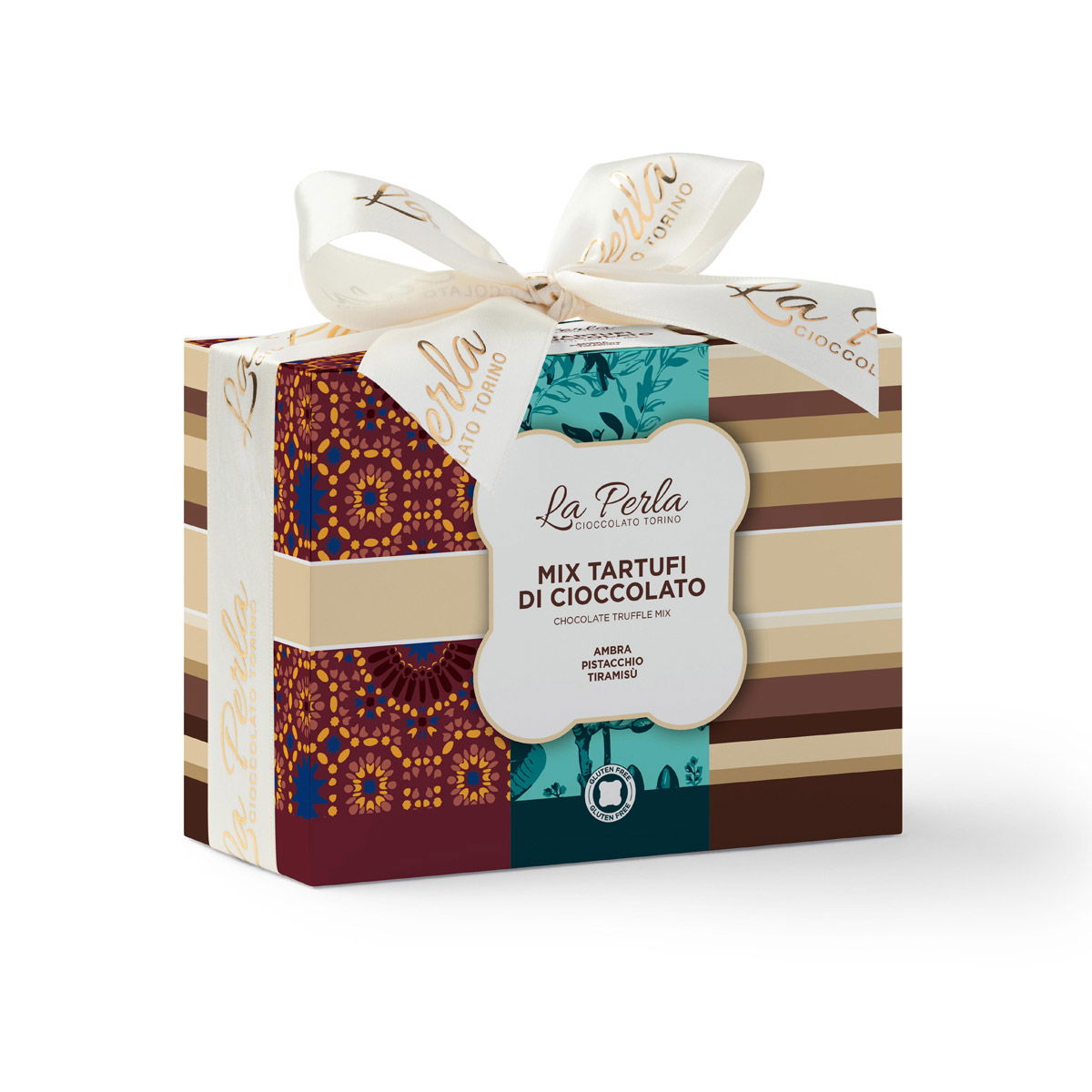 Trüffelpralinen Tartufi gemischt in der Box Tiramisu, Pistazien, Ambra 240g | La Perla