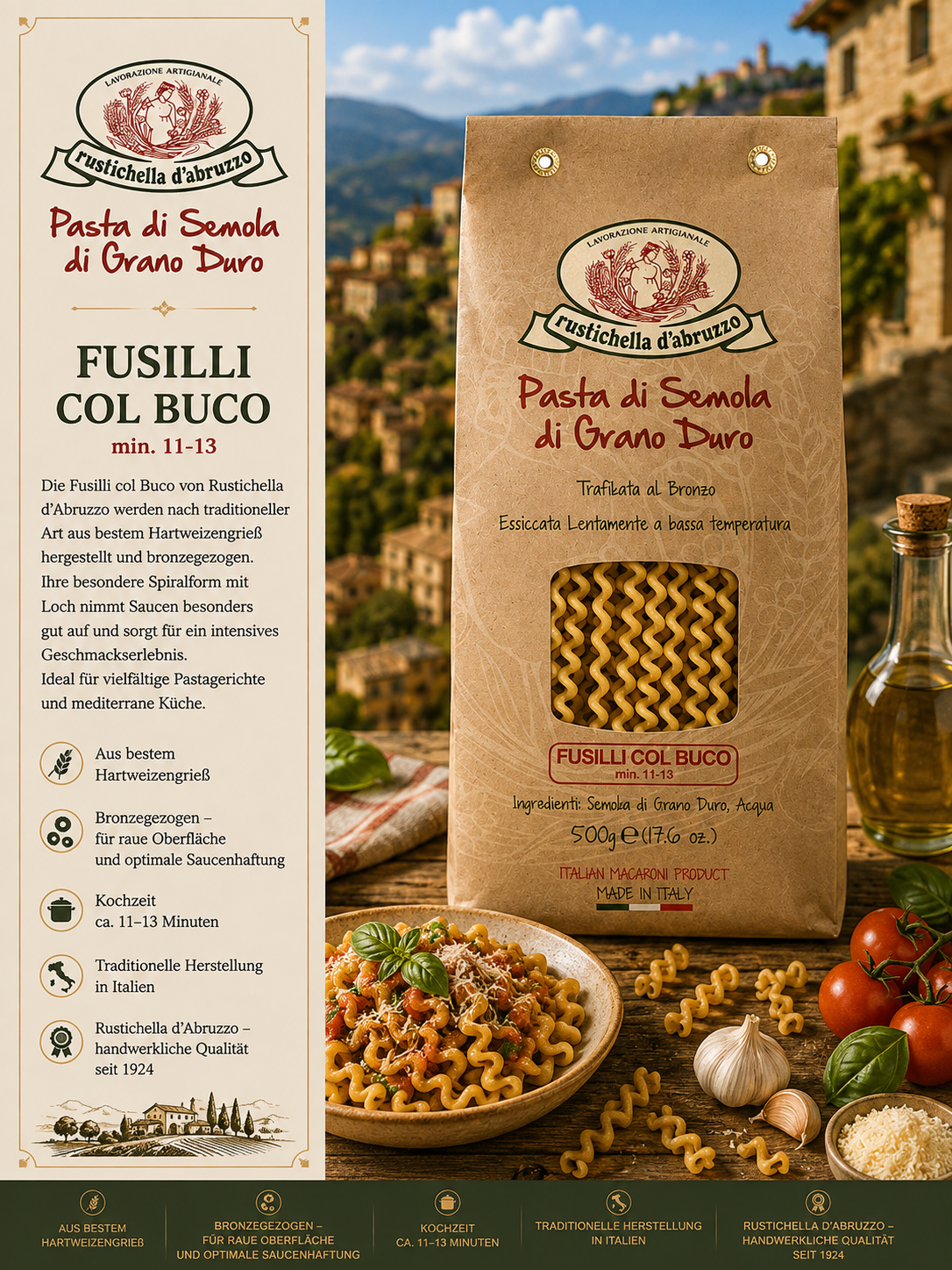 pasta, fusilli, semola, grano duro, italienische Nudeln