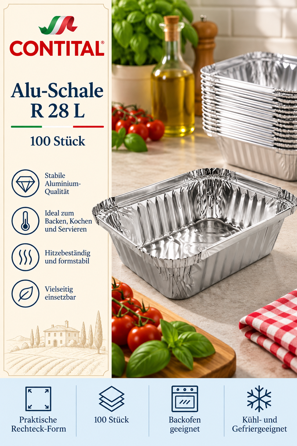 Alu-Schale, R 28 L, Backformen, 100 Stück, Stabile Aluminium-Qualität