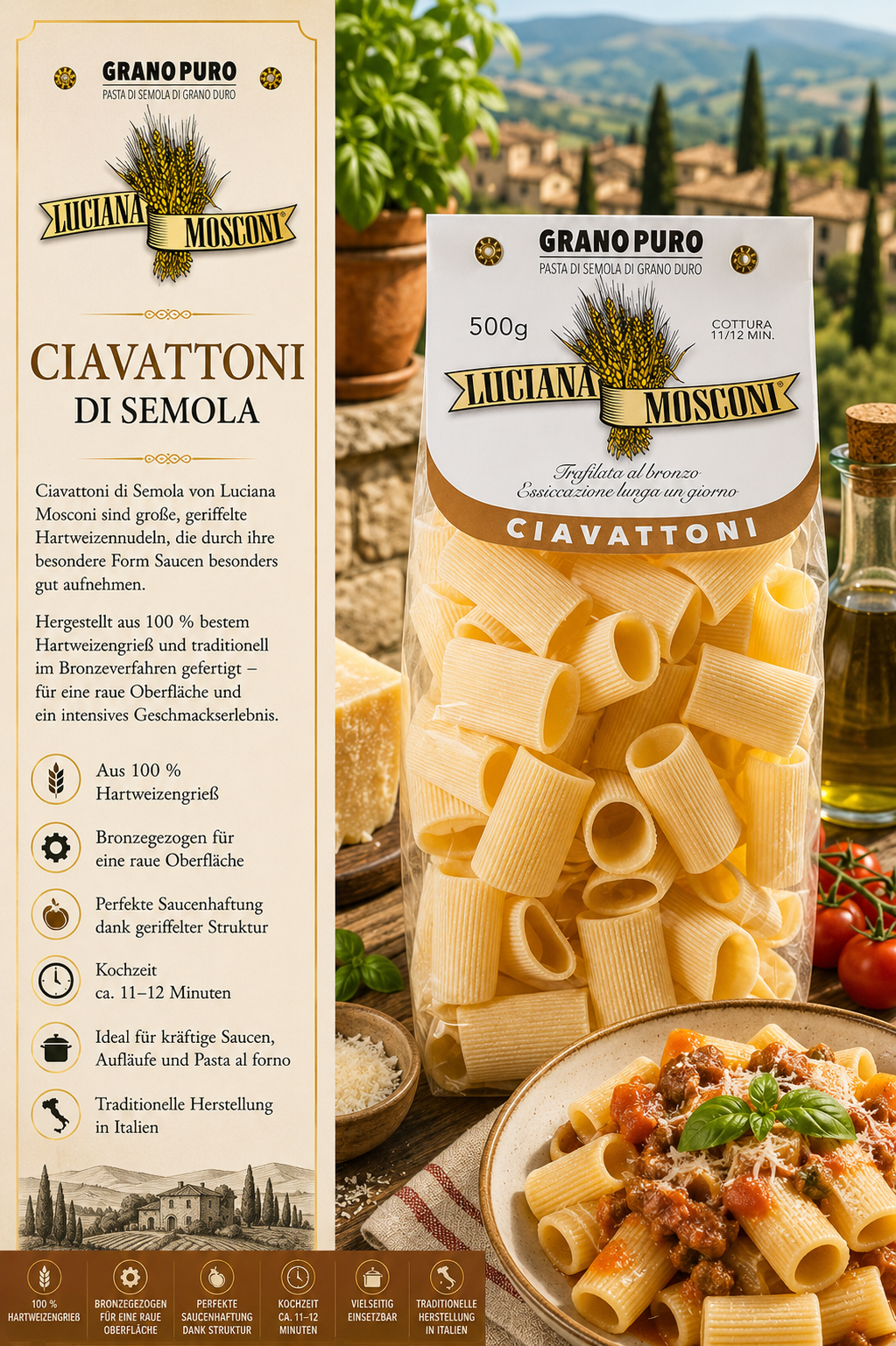 Pasta, Rigatoni, Semola, Grano Puro, Luciana Mosconi