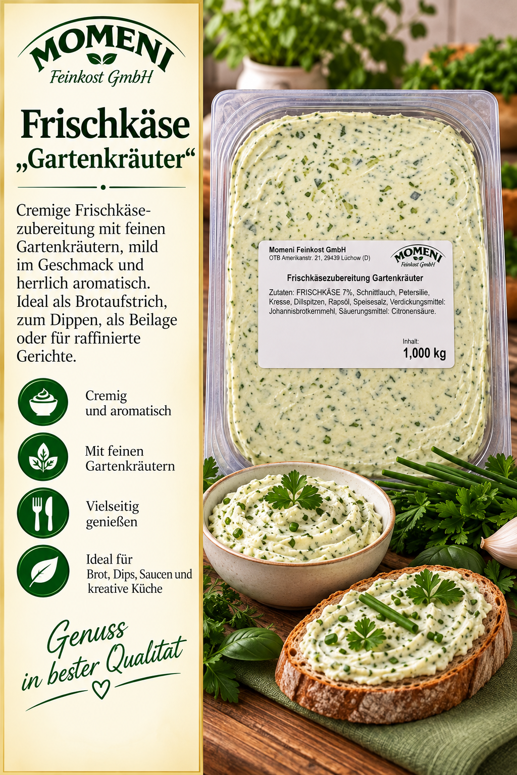 Frischkäse, Gartenkräuter, Kräuterzubereitung, Kühlprodukt, Brotaufstrich